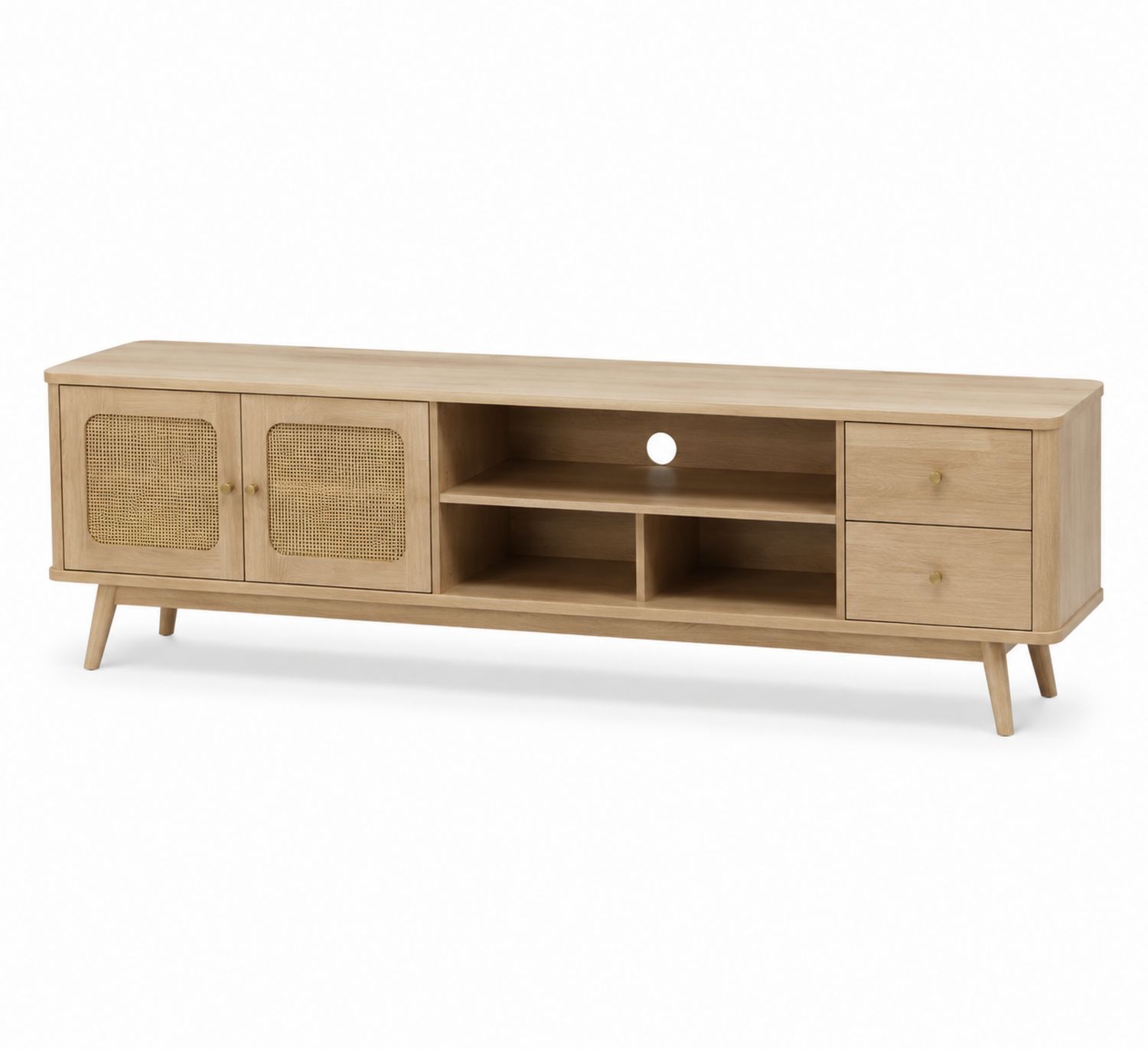Mueble de TV de madera maciza con puertas de mimbre y cajones-Omnilevar