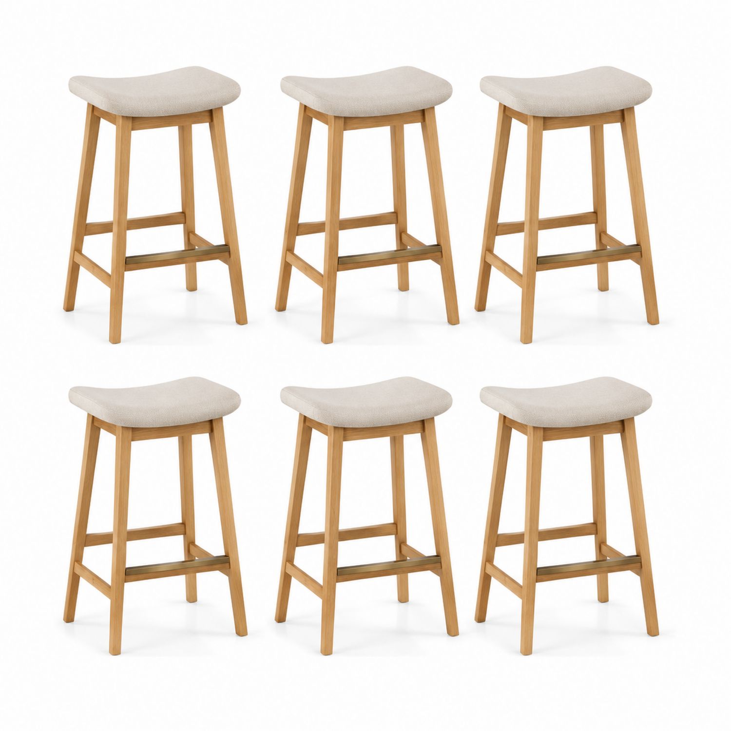 Juego de 6 taburetes de roble con asiento de poliéster Beige-Omnilevar