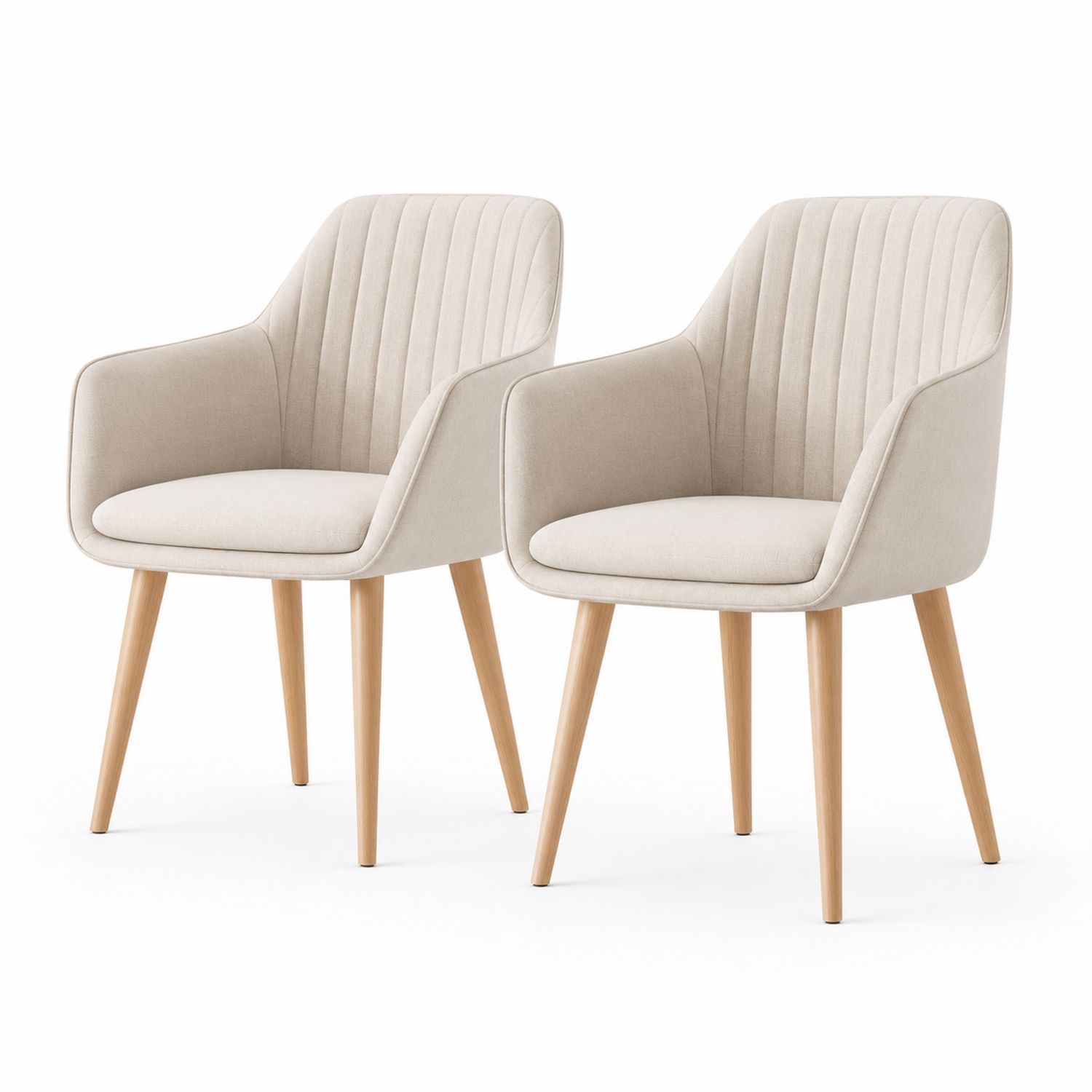 Conjunto de 2 Sillas de Tela Beige con Patas de Madera-Omnilevar