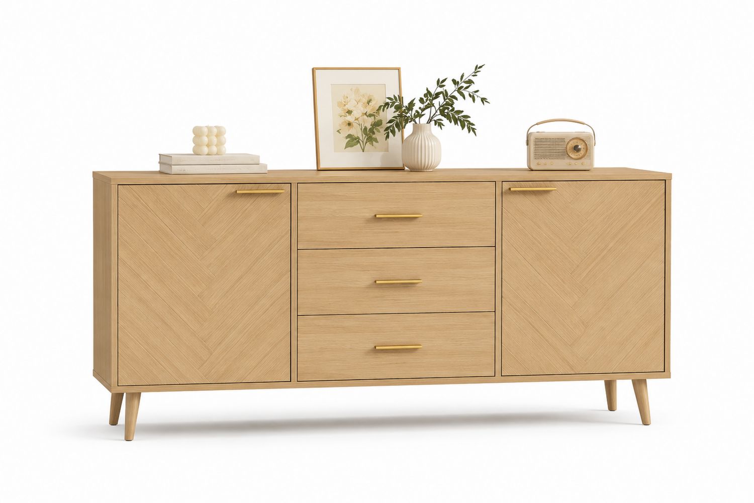 Aparador de Madera con Puertas y Cajones 150x40x80 cm Roble Claro-Omnilevar