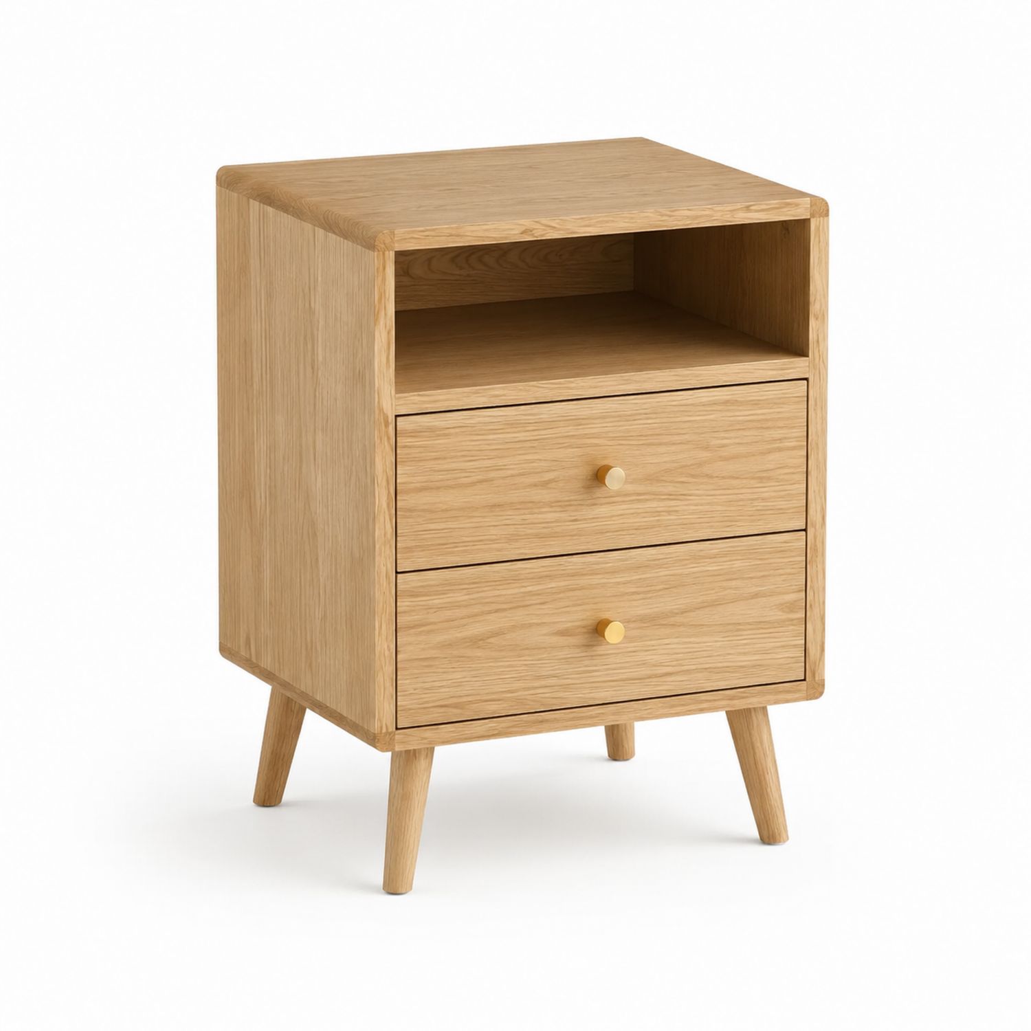 Mesita de noche de madera maciza de roble con dos cajones 50x40x60 cm-Omnilevar