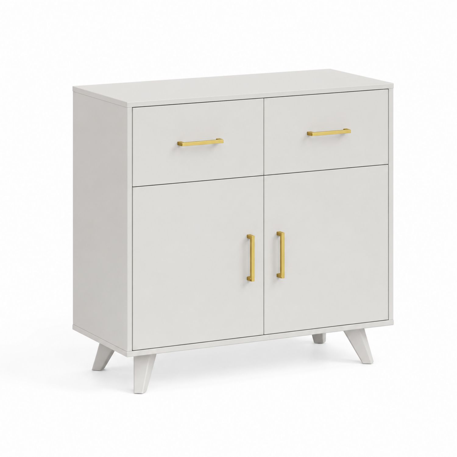 Buffet en Bois Blanc avec Poignées Métal Doré 90x80x40 cm