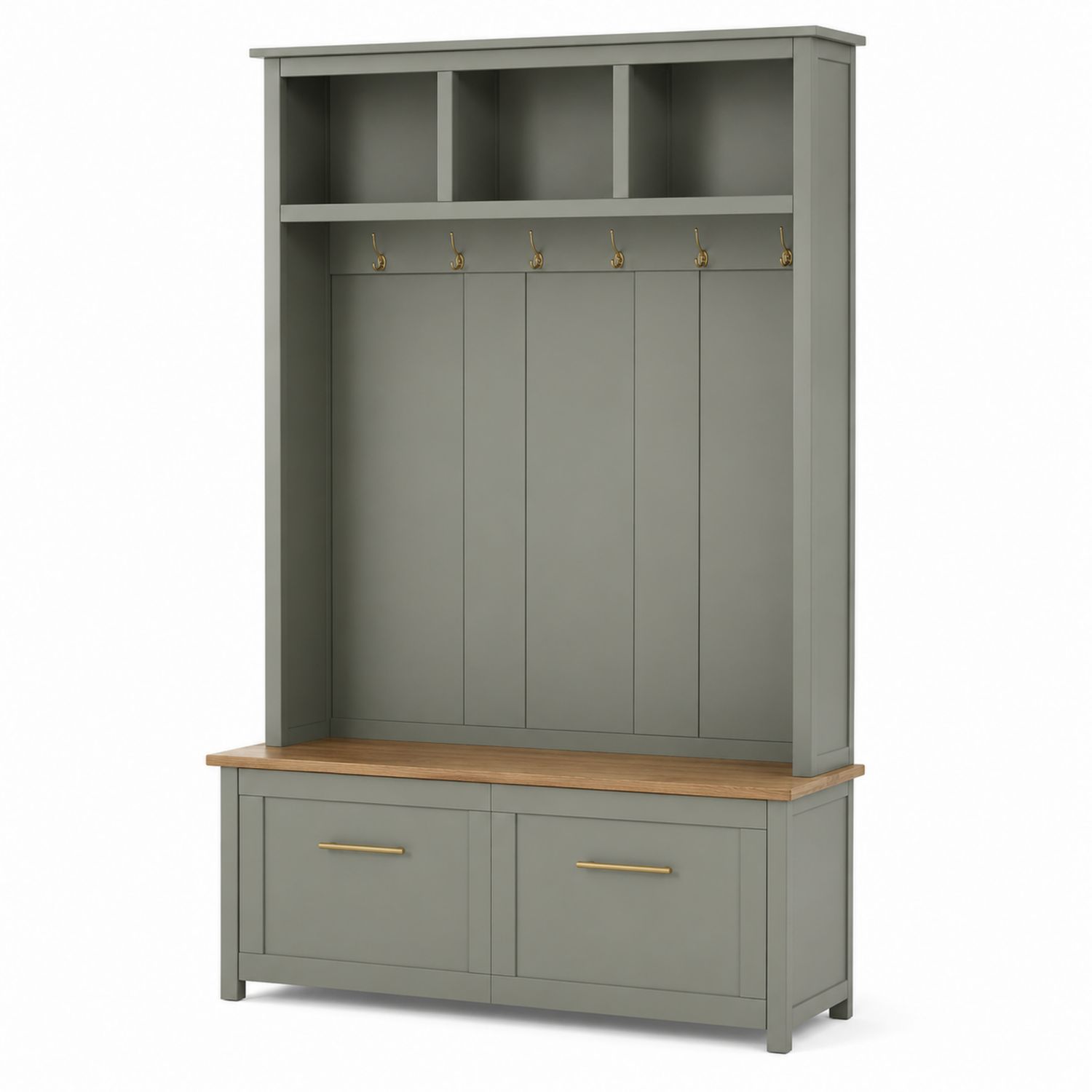 Meuble en bois avec banc de rangement et porte-manteaux Gris