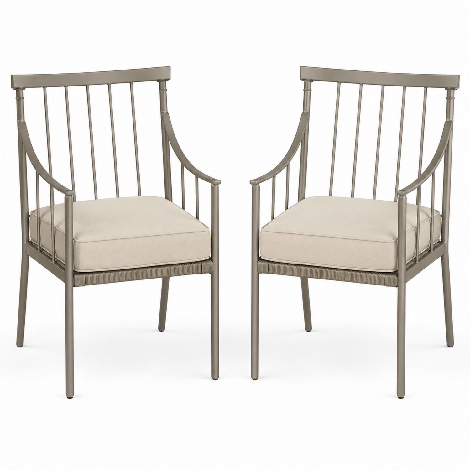 Paire de chaises en métal avec coussins beiges