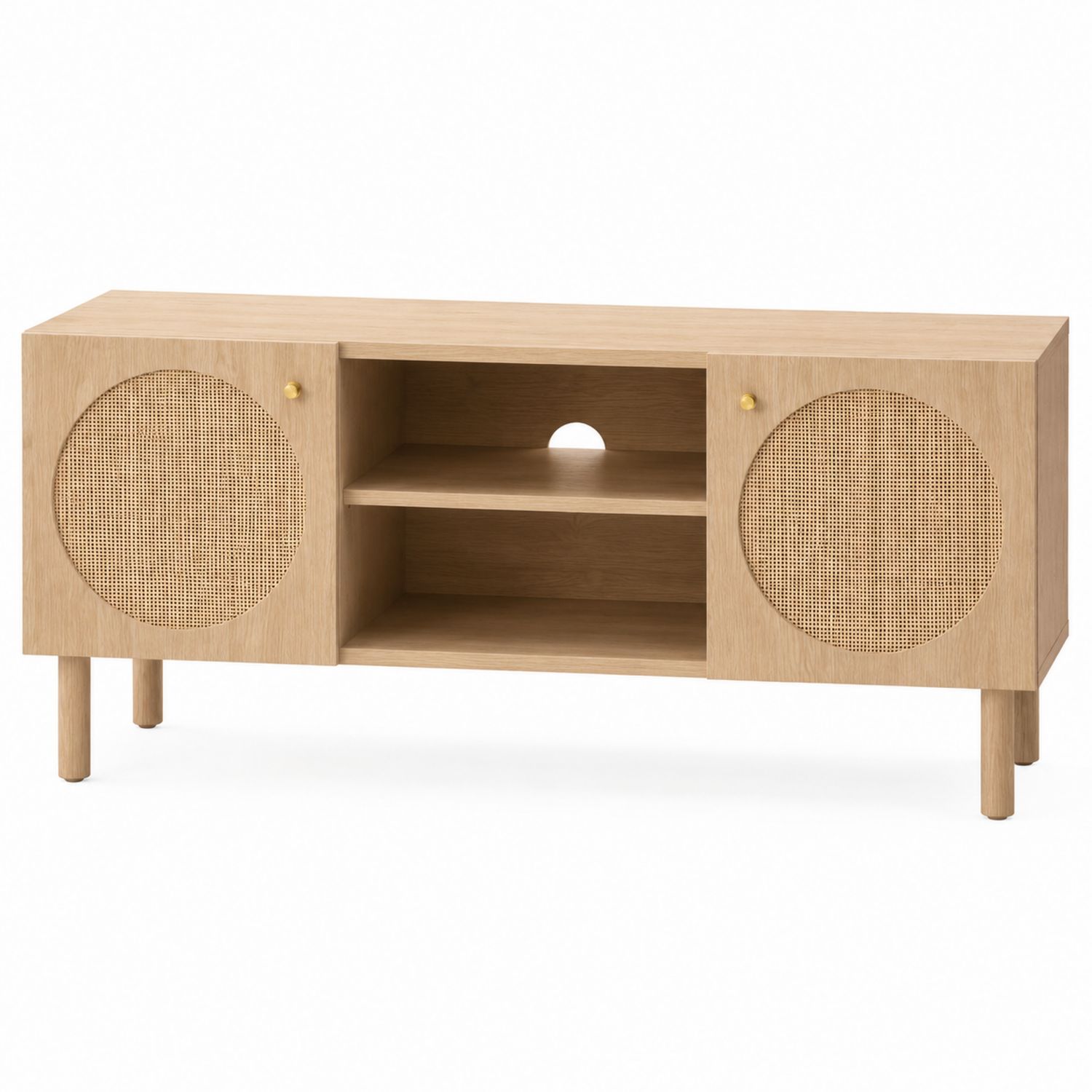 Meuble TV en bois avec portes en rotin 120x40x50 cm