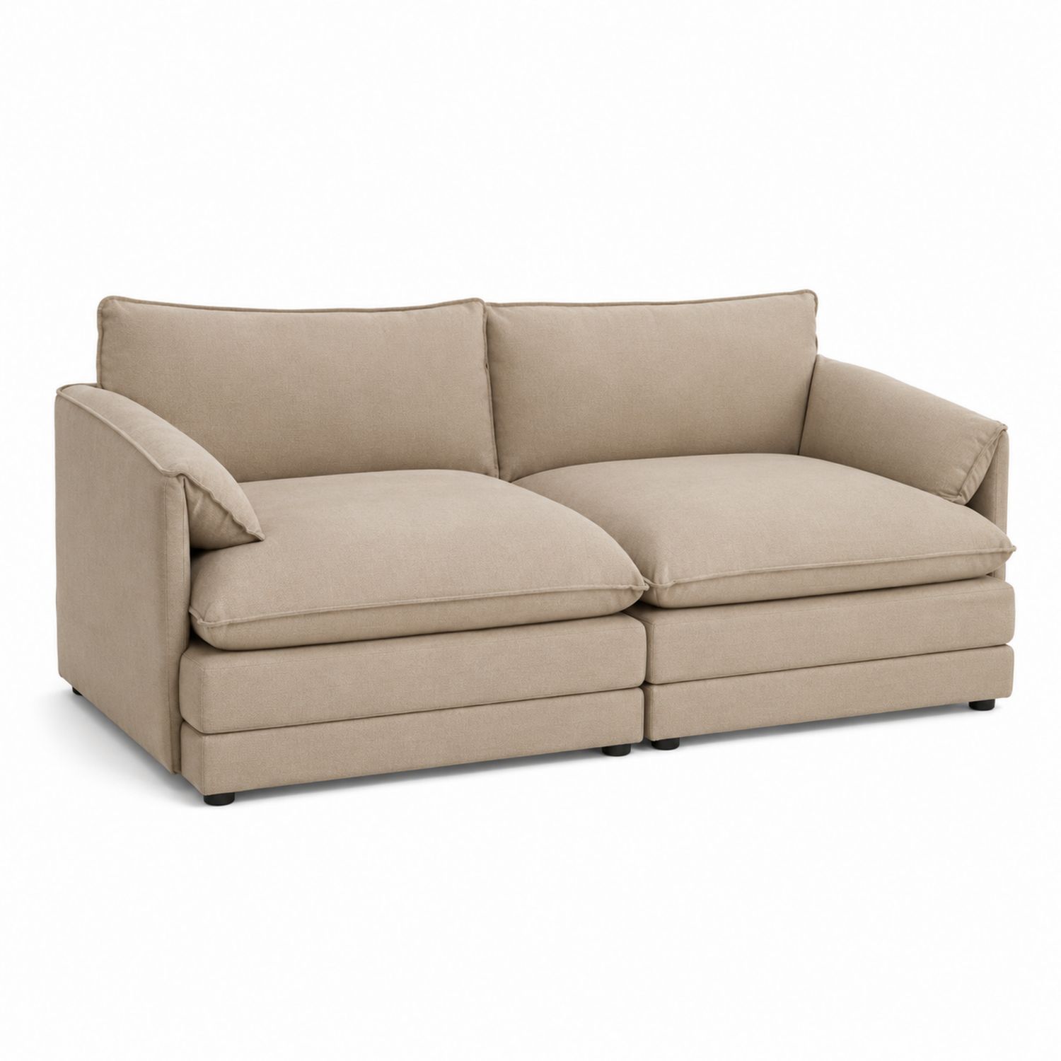 Canapé 2 Places en Bois et Tissu Beige