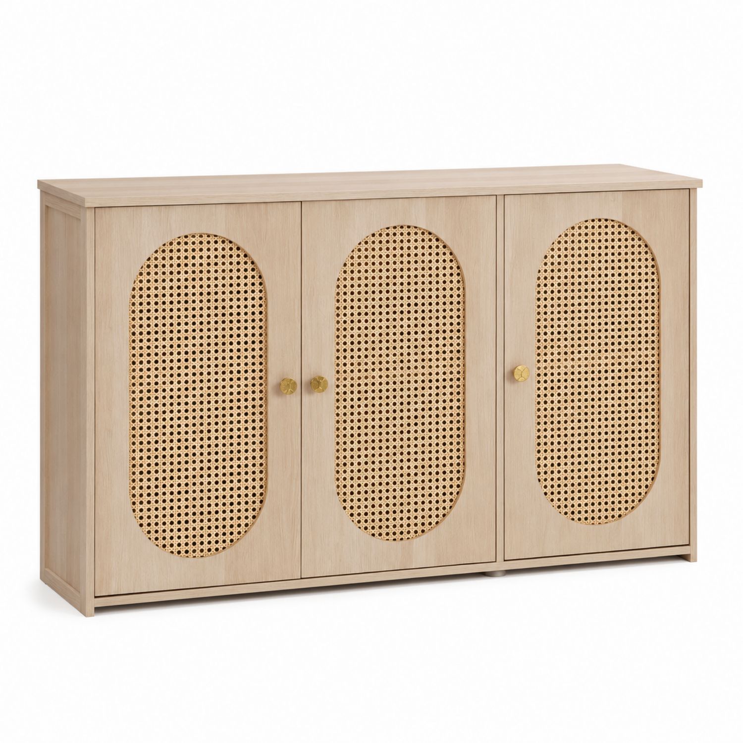 Buffet en bois de chêne avec portes en cannage de rotin