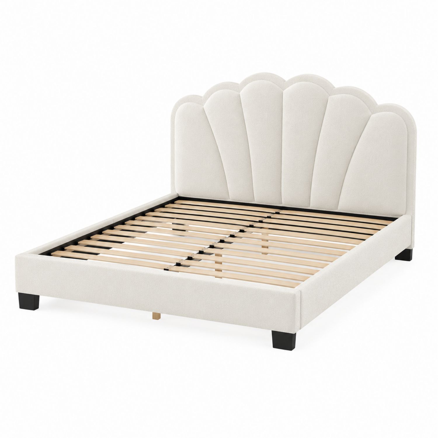 Lit double coquillage 160x200 cm en bois et polyester Crème