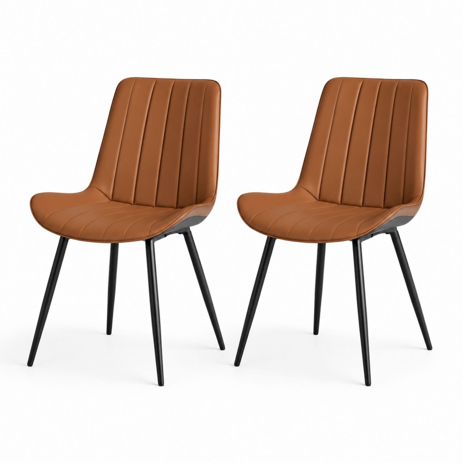 Lot de 2 chaises en cuir synthétique Marron avec pieds en métal Noir