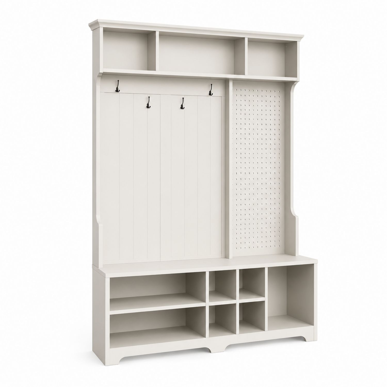 Portemanteau en bois MDF avec étagères et crochets Blanc 180x130x30 cm