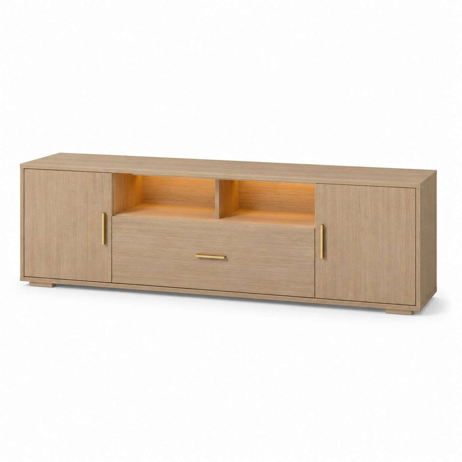 Meuble TV en bois avec portes et étagères, 180 cm