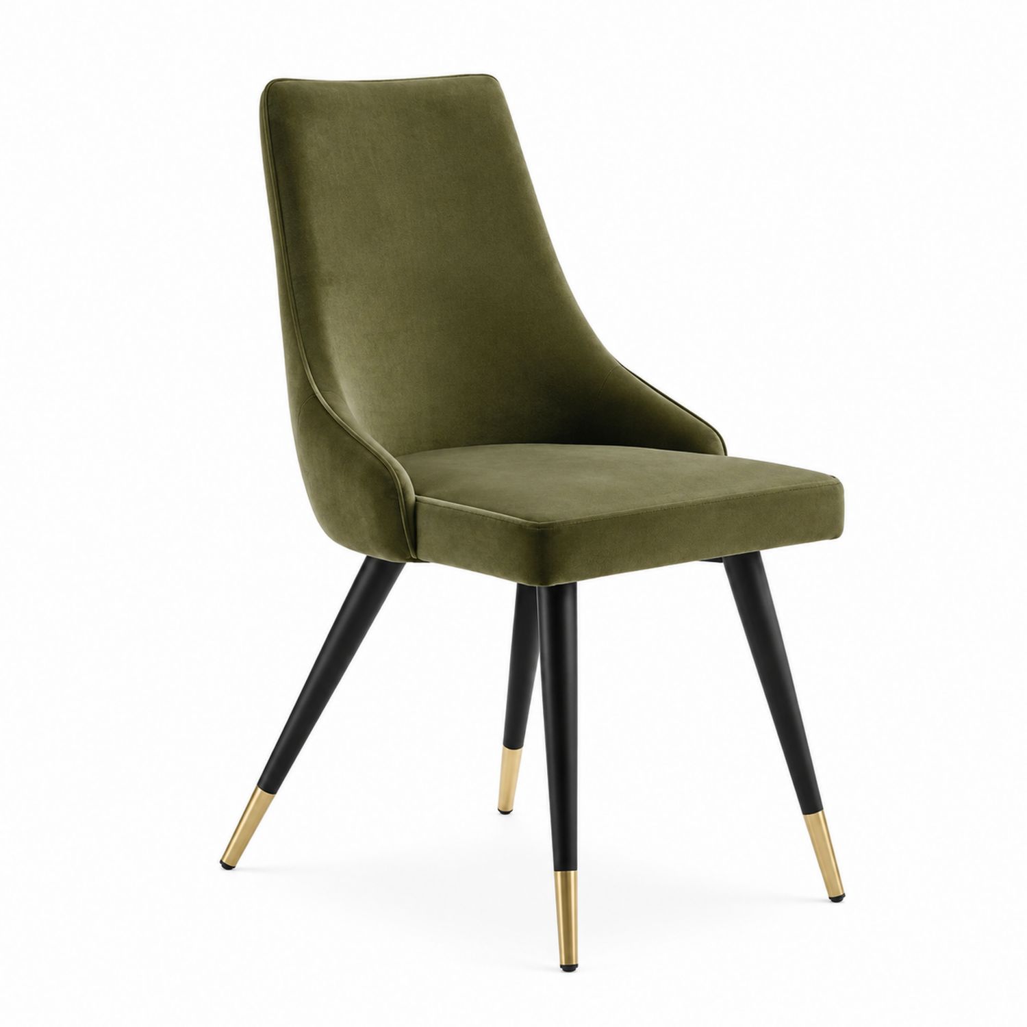Chaise en velours olive avec pieds en métal