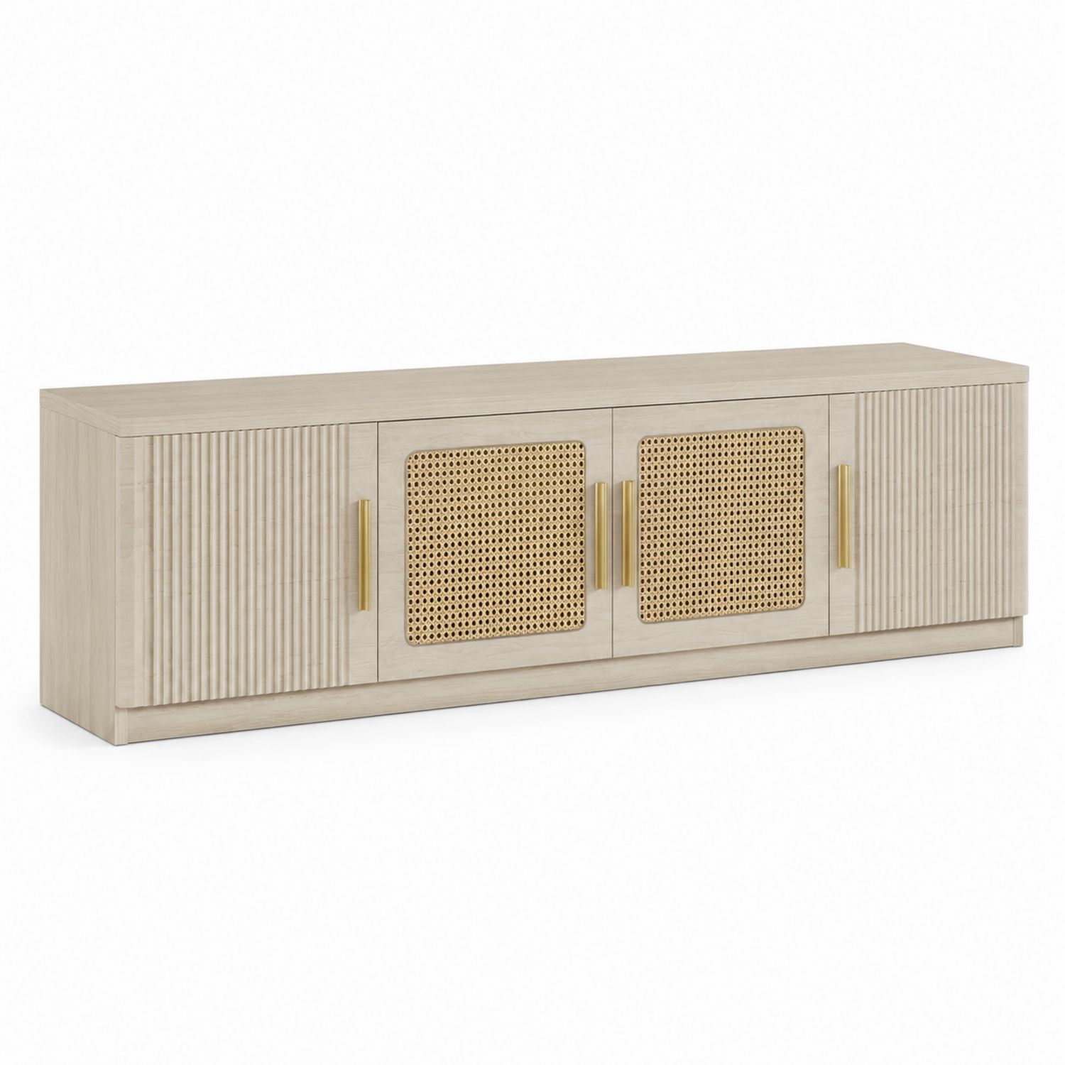 Meuble TV en bois de chêne clair avec portes en cannage