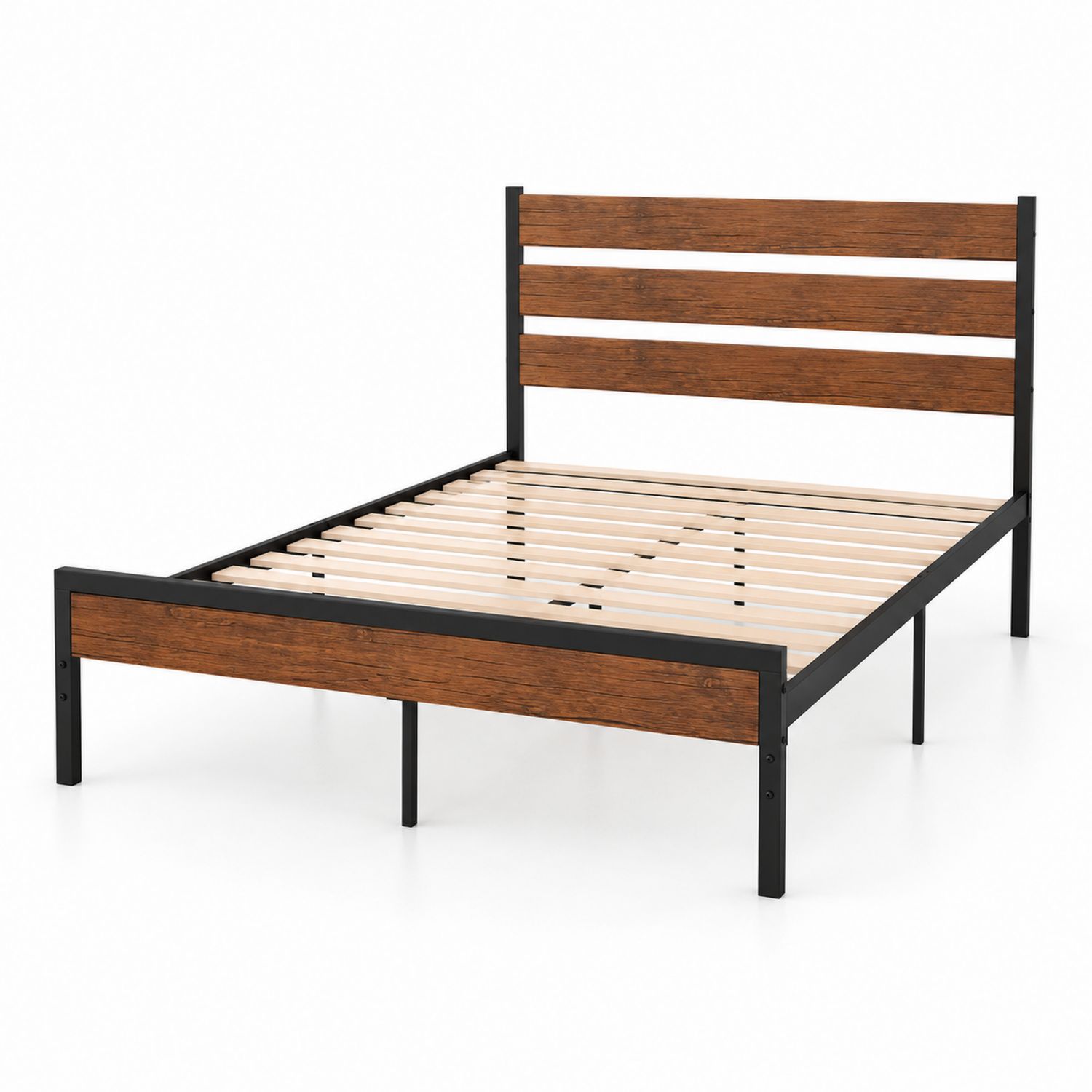 Lit cadre en métal et bois 200x140 cm Chêne et Noir