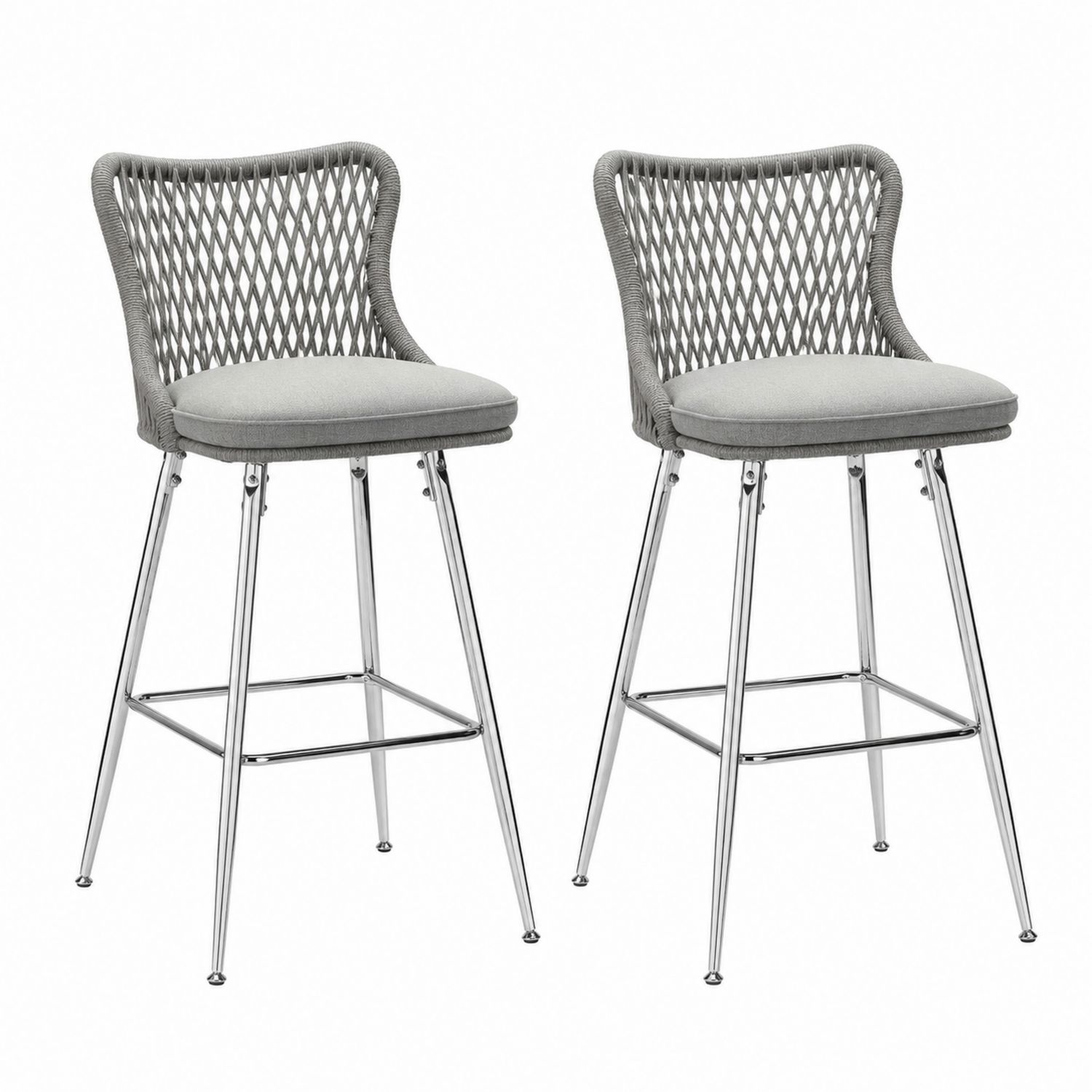 Ensemble de 2 tabourets de bar en métal et cordage synthétique 60 cm Gris