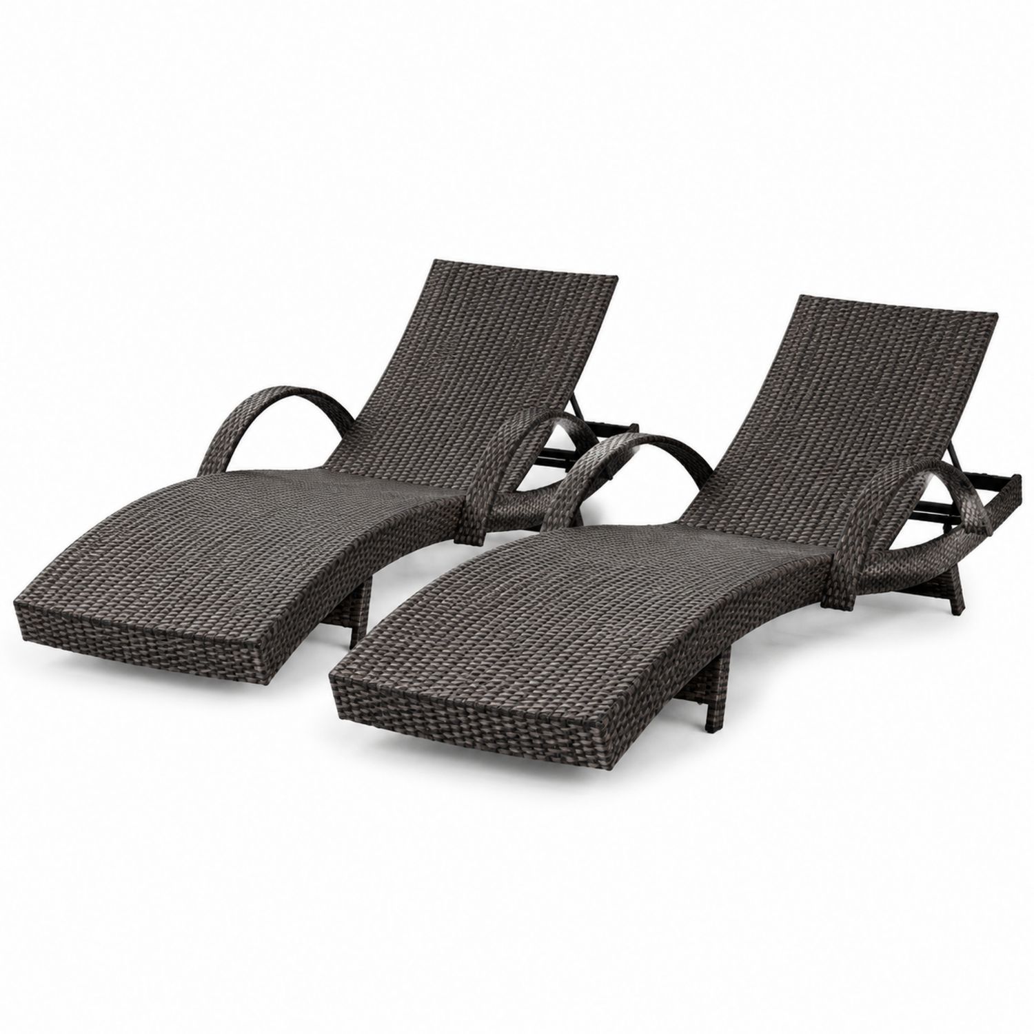 Paire de chaises longues en résine tressée avec structure en acier