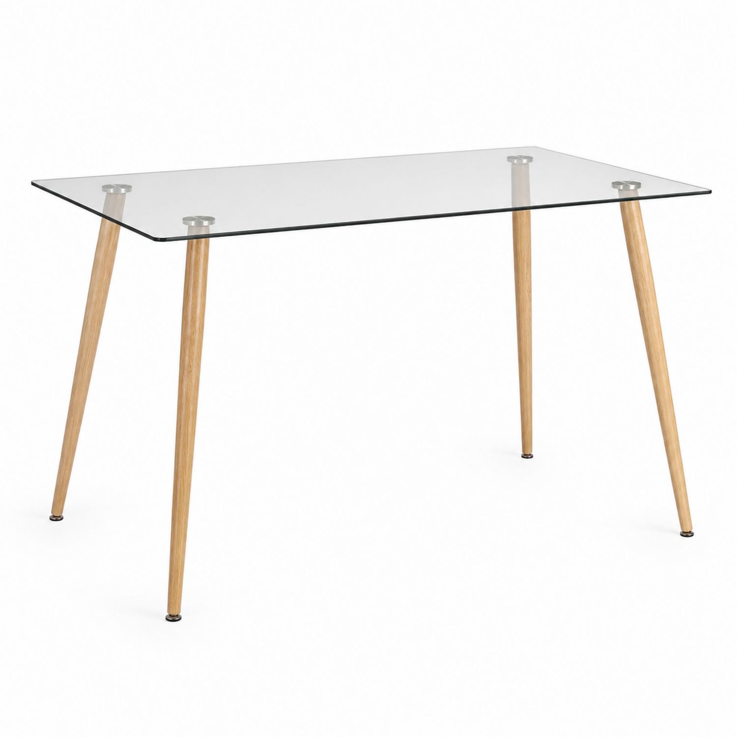 Table à manger en verre avec pieds en bois