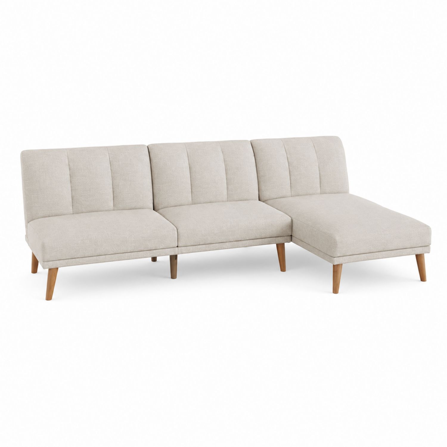 Canapé d'angle en tissu beige avec pieds en bois