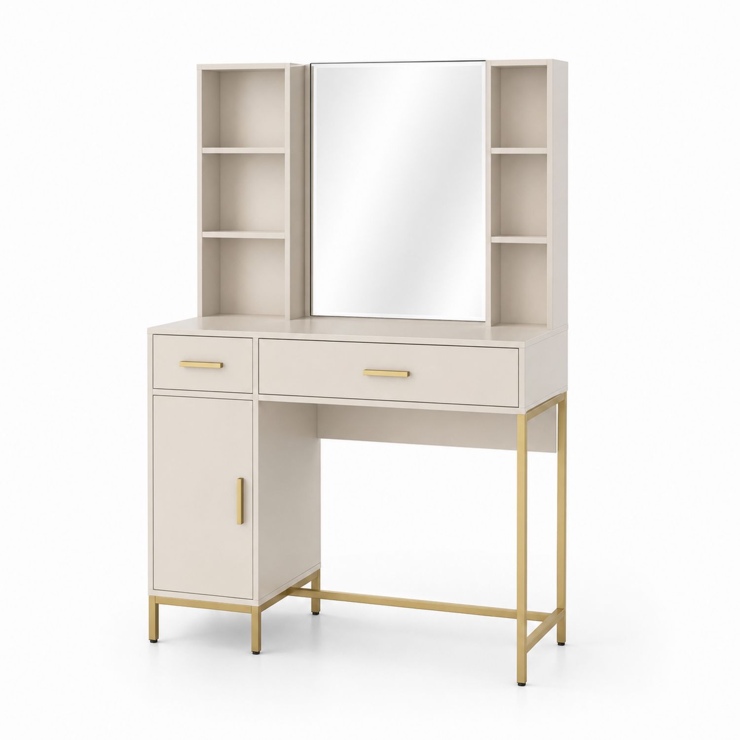 Coiffeuse en MDF avec Miroir et Rangement, Pieds en Métal