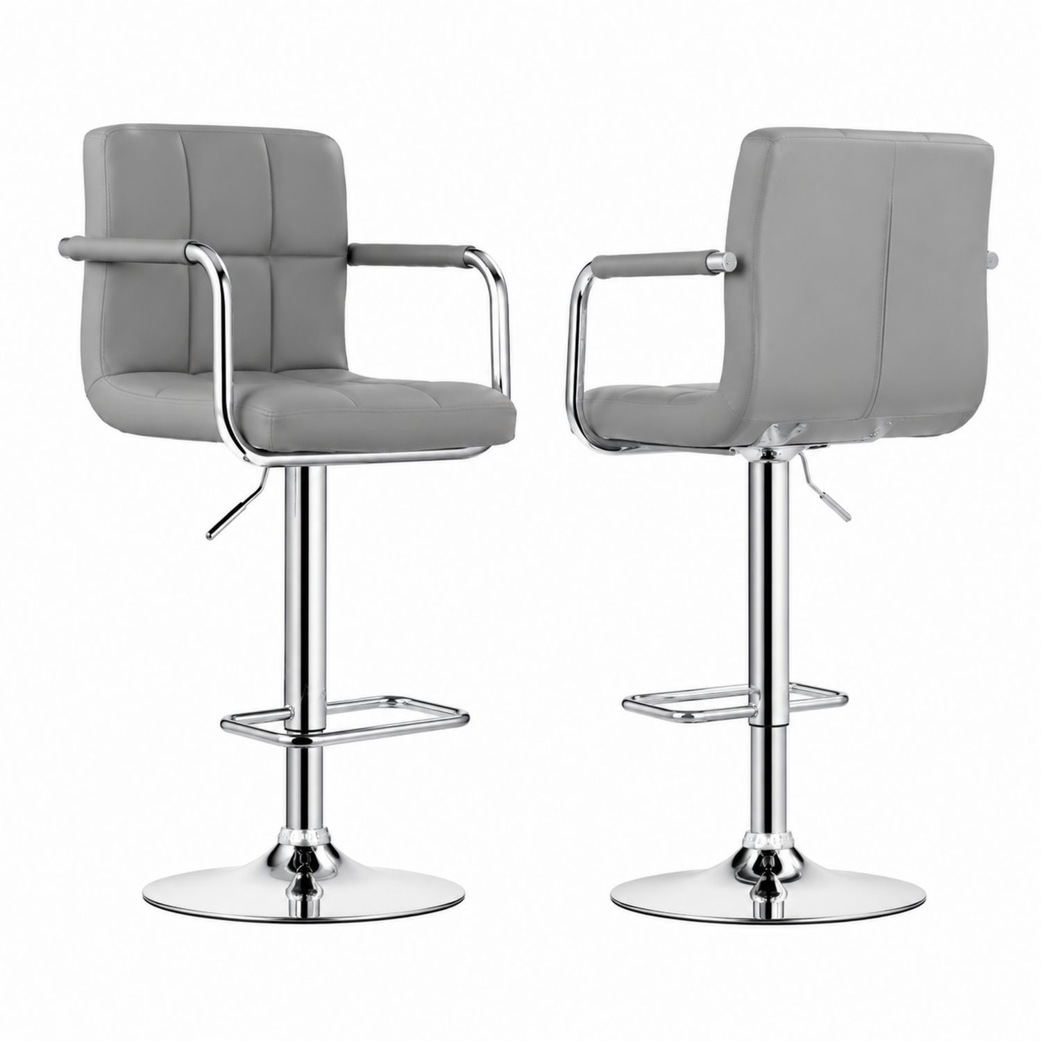 Tabouret de Bar en Similicuir Gris avec Pied Chromé
