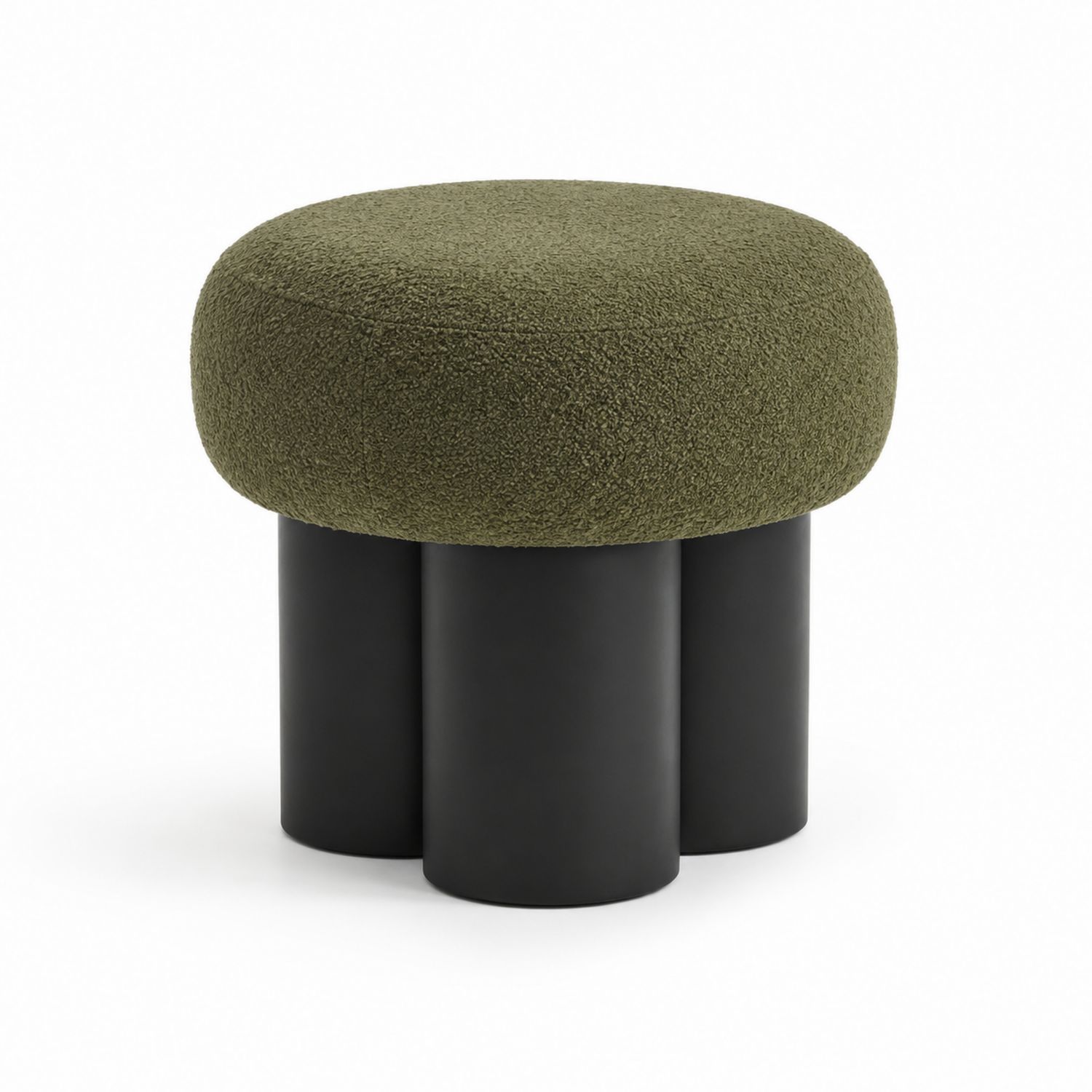 Tabouret rond en tissu polyester vert et pieds en métal noir