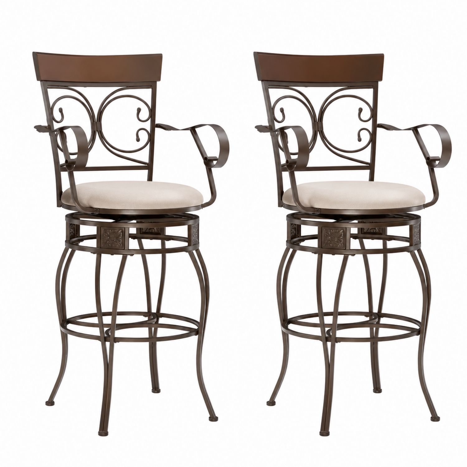 Tabourets de bar en métal avec dossier et assise beige - Lot de 2