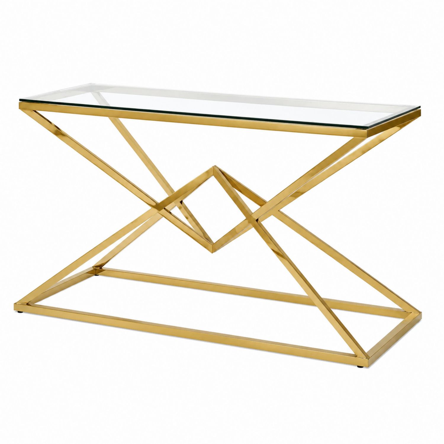 Table en verre trempé et métal doré