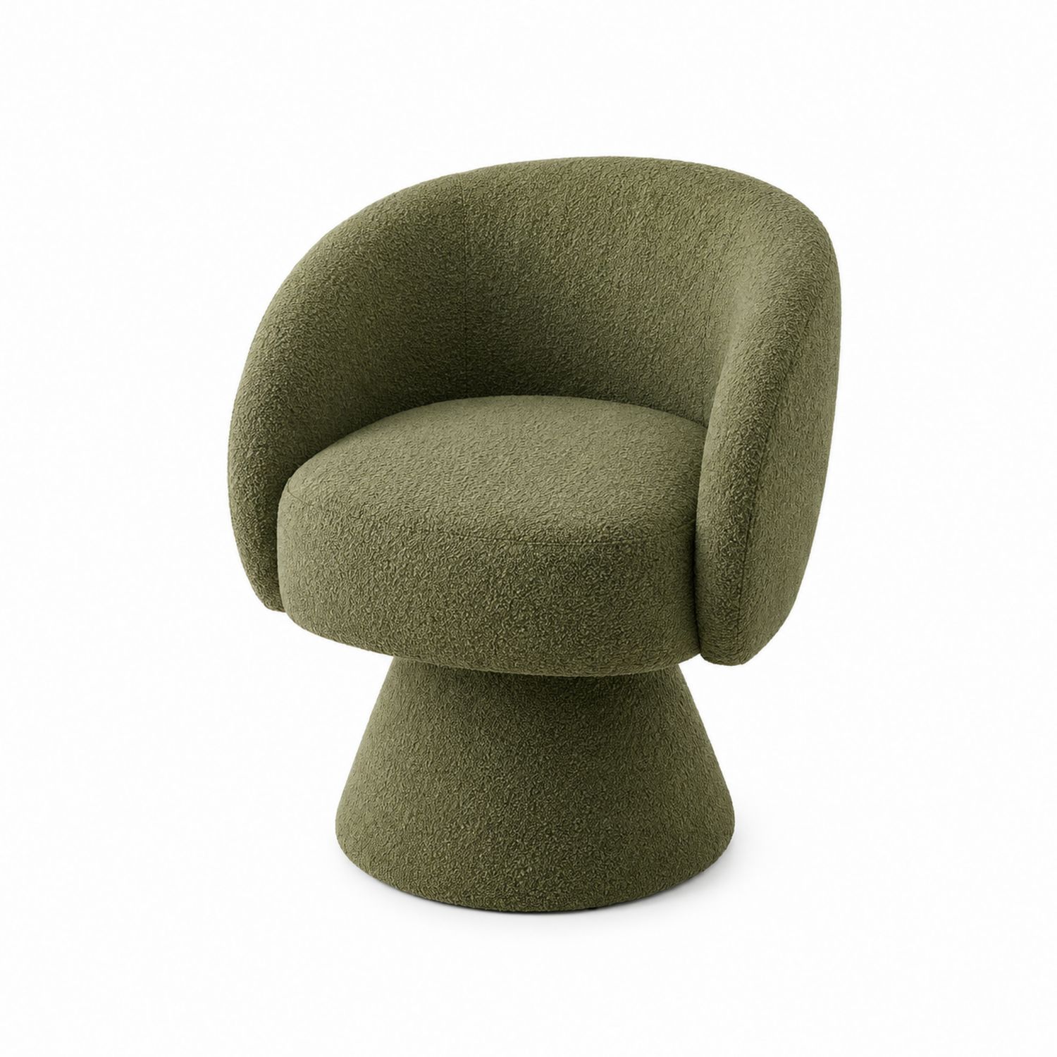 Chaise en tissu bouclette vert, accoudoirs, H 80 cm, L 70 cm, P 70 cm