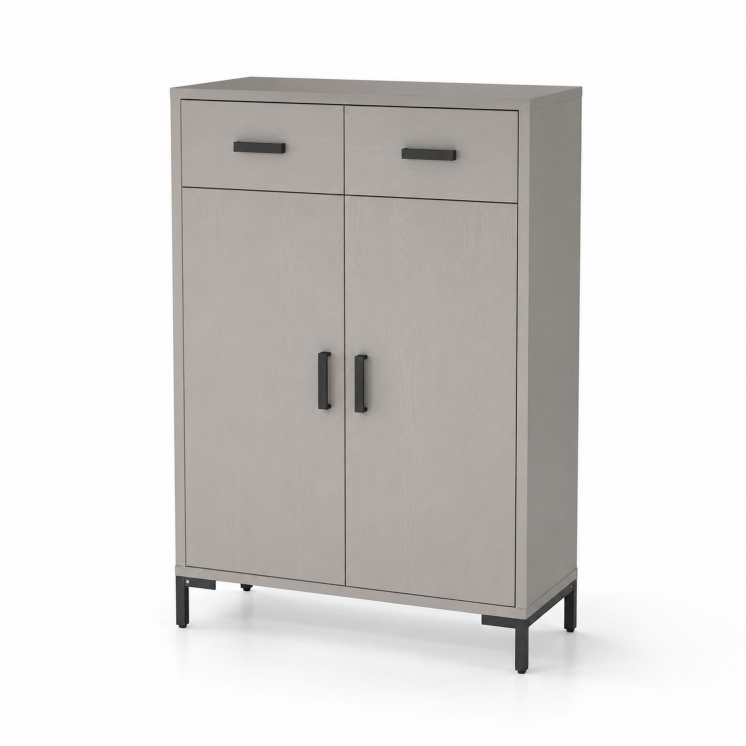 Armoire à chaussures en bois MDF avec tiroirs et portes en métal Gris
