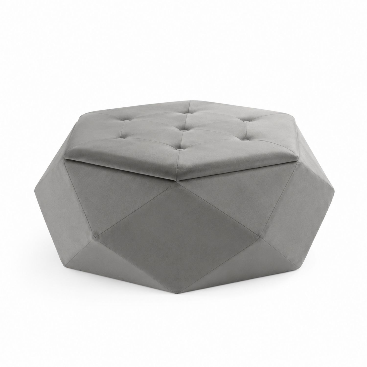 Pouf hexagonal en velours gris 80 cm
