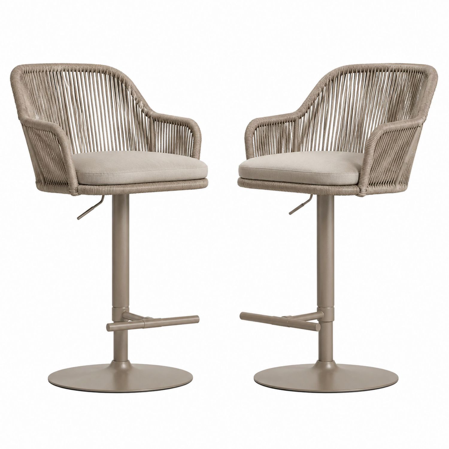 Paire de Tabourets de Bar en Métal et Corde avec Coussin Beige