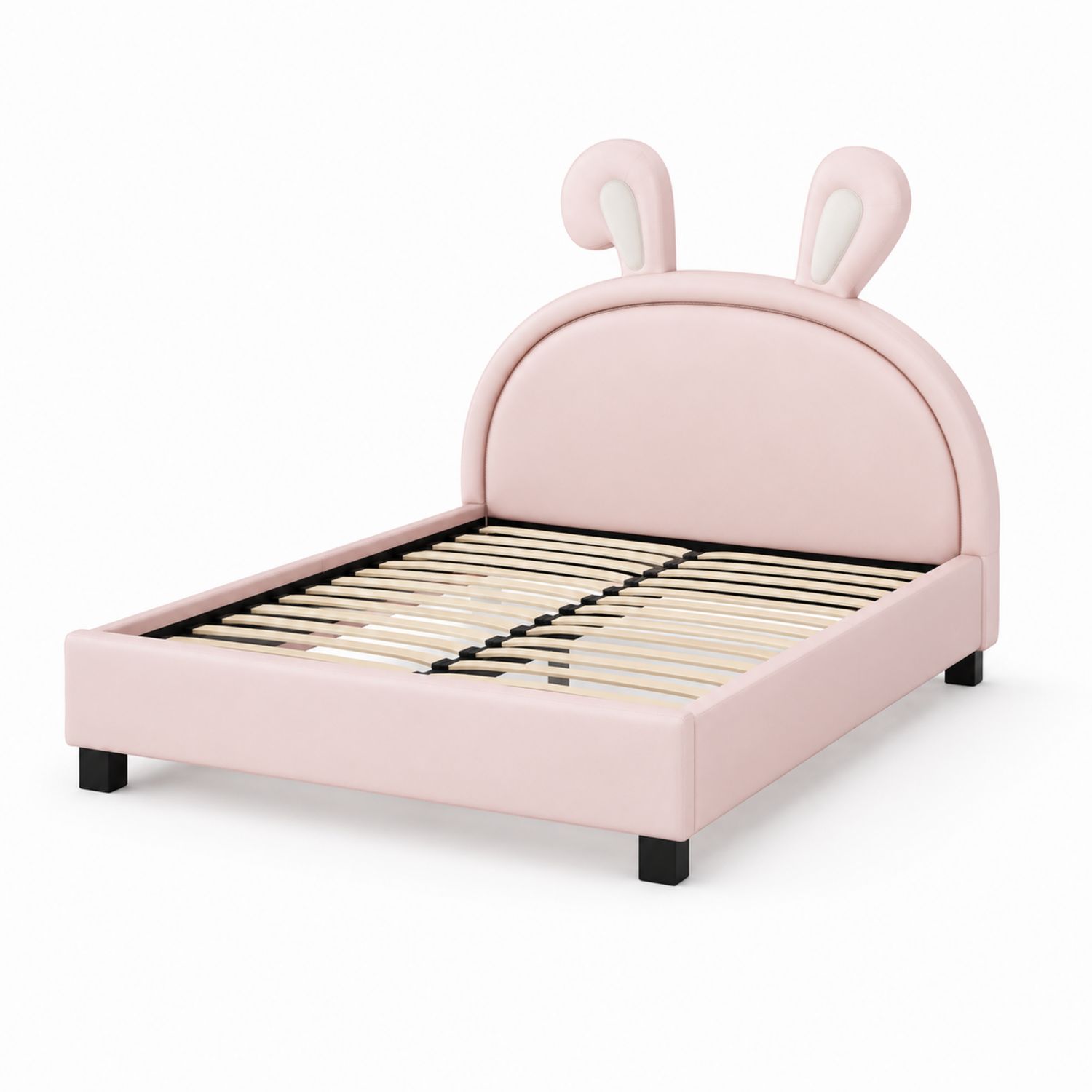 Lit enfant avec oreilles de lapin 90x190 cm en cuir Rose