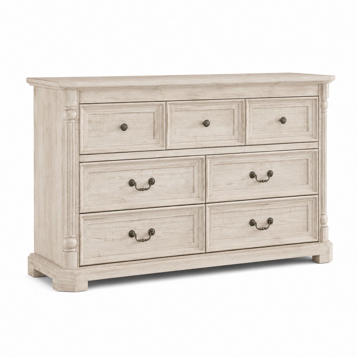 Commode en bois 6 tiroirs Blanc cassé