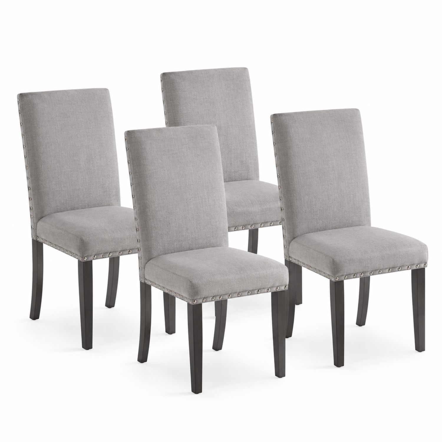 Lot de 4 chaises en lin avec pieds en bois