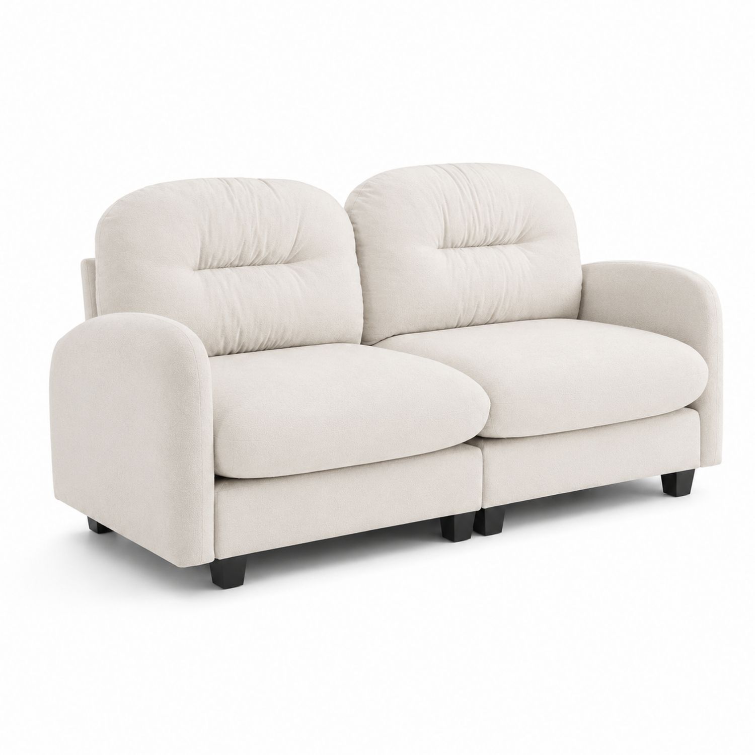 Canapé 2 Places en Polyester Beige avec Accoudoirs Arrondis