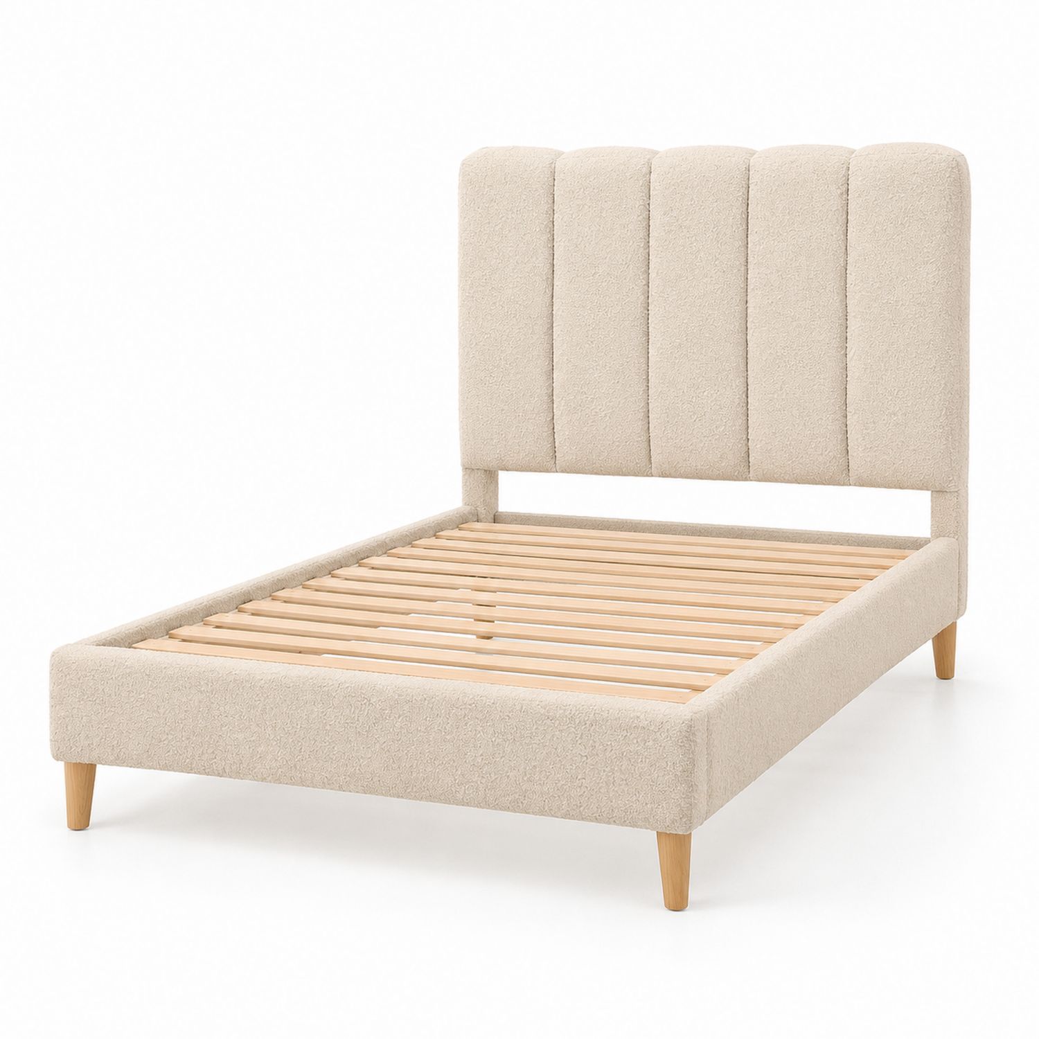 Lit double en bois et tissu Beige 160x200 cm