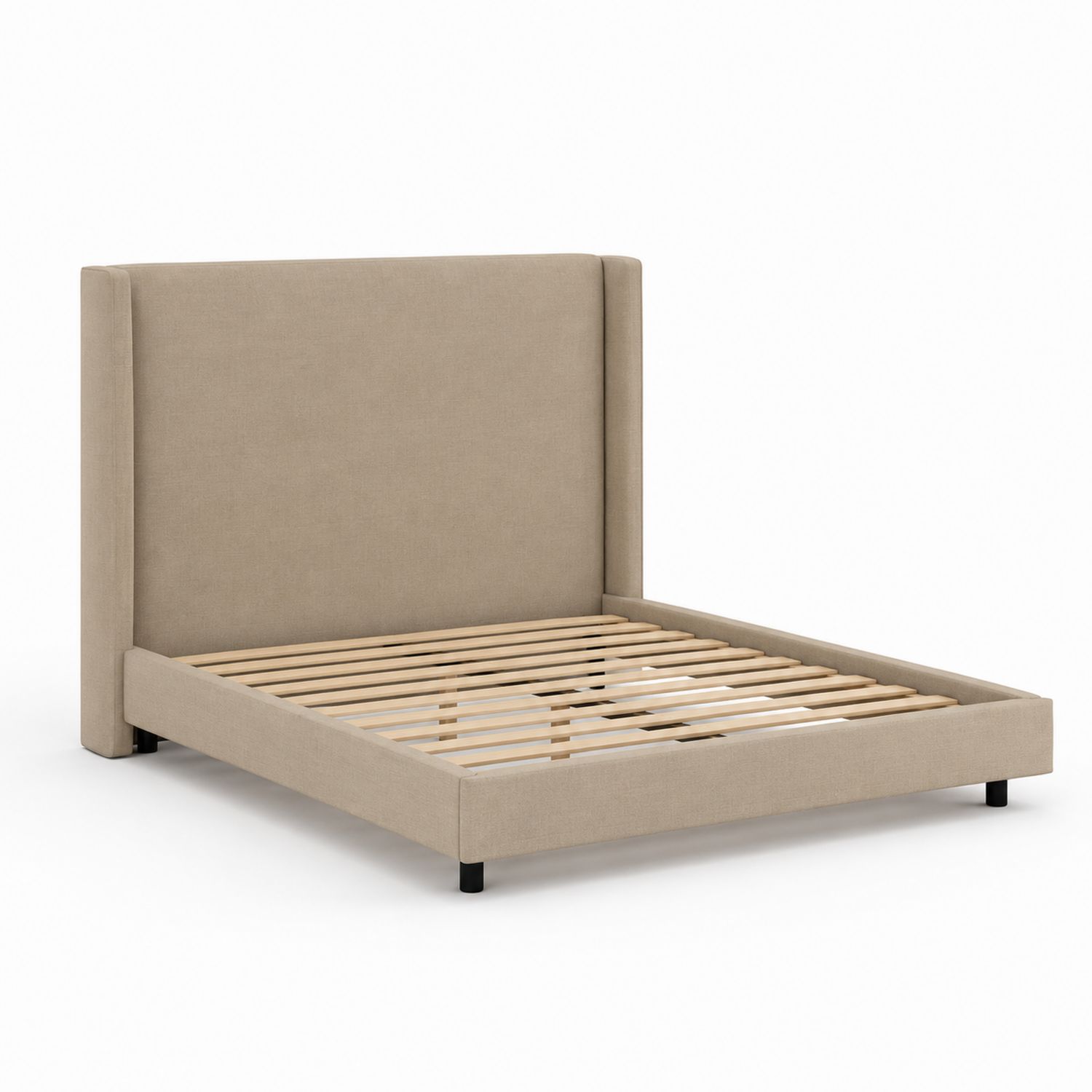 Cadre de lit double en bois et polyester 160x200 cm Beige