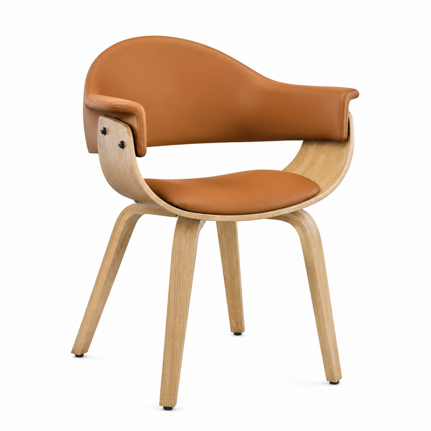 Chaise en bois avec rembourrage en cuir synthétique marron