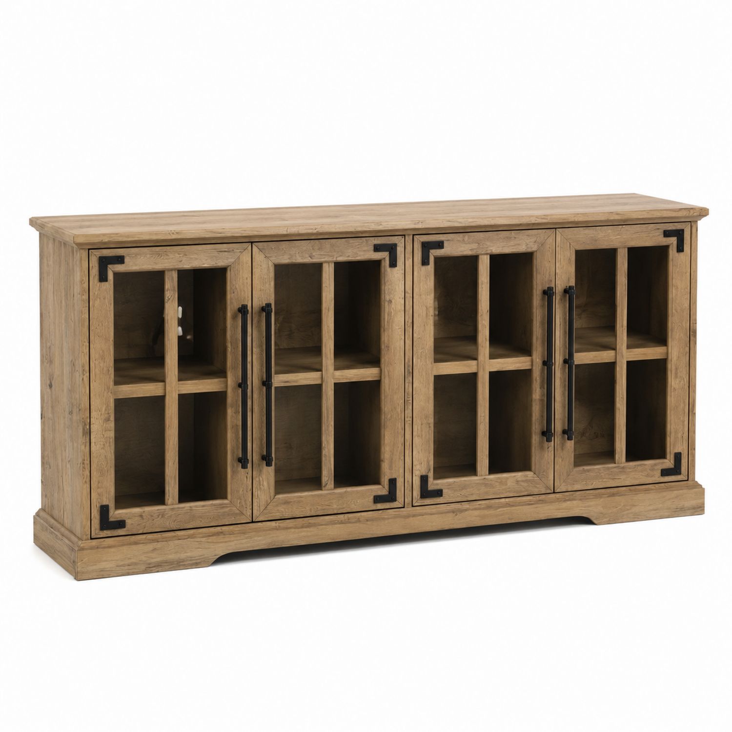Meuble TV en bois de chêne avec portes vitrées
