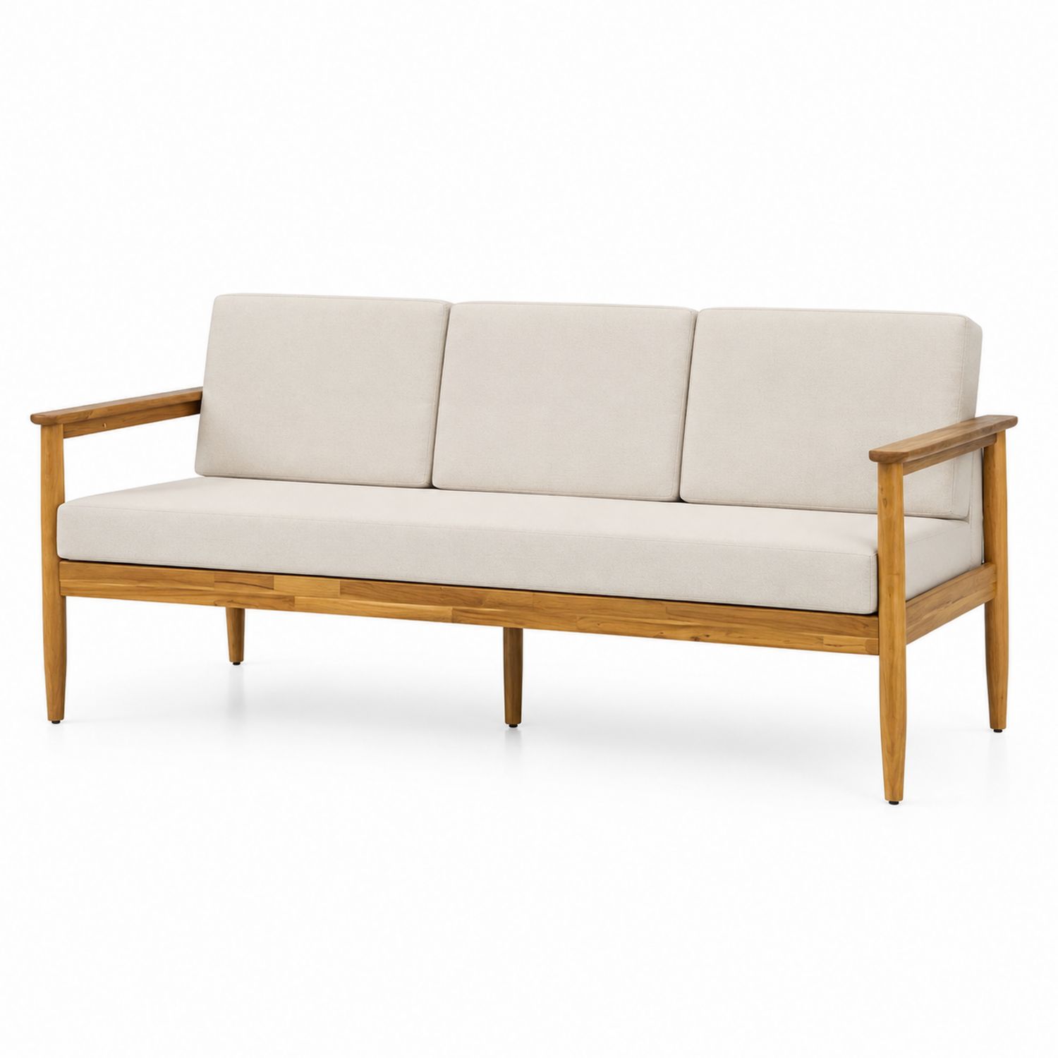 Canapé en bois d'acacia avec coussins amovibles beige 180 cm