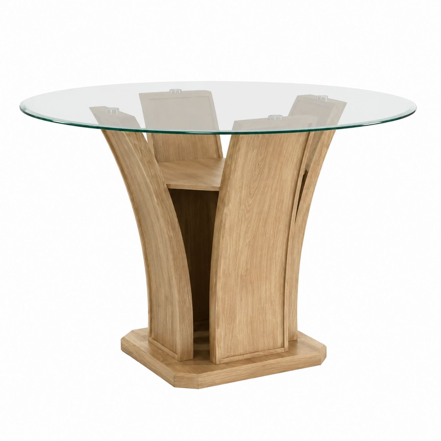 Table Ronde en Verre avec Pied en Chêne