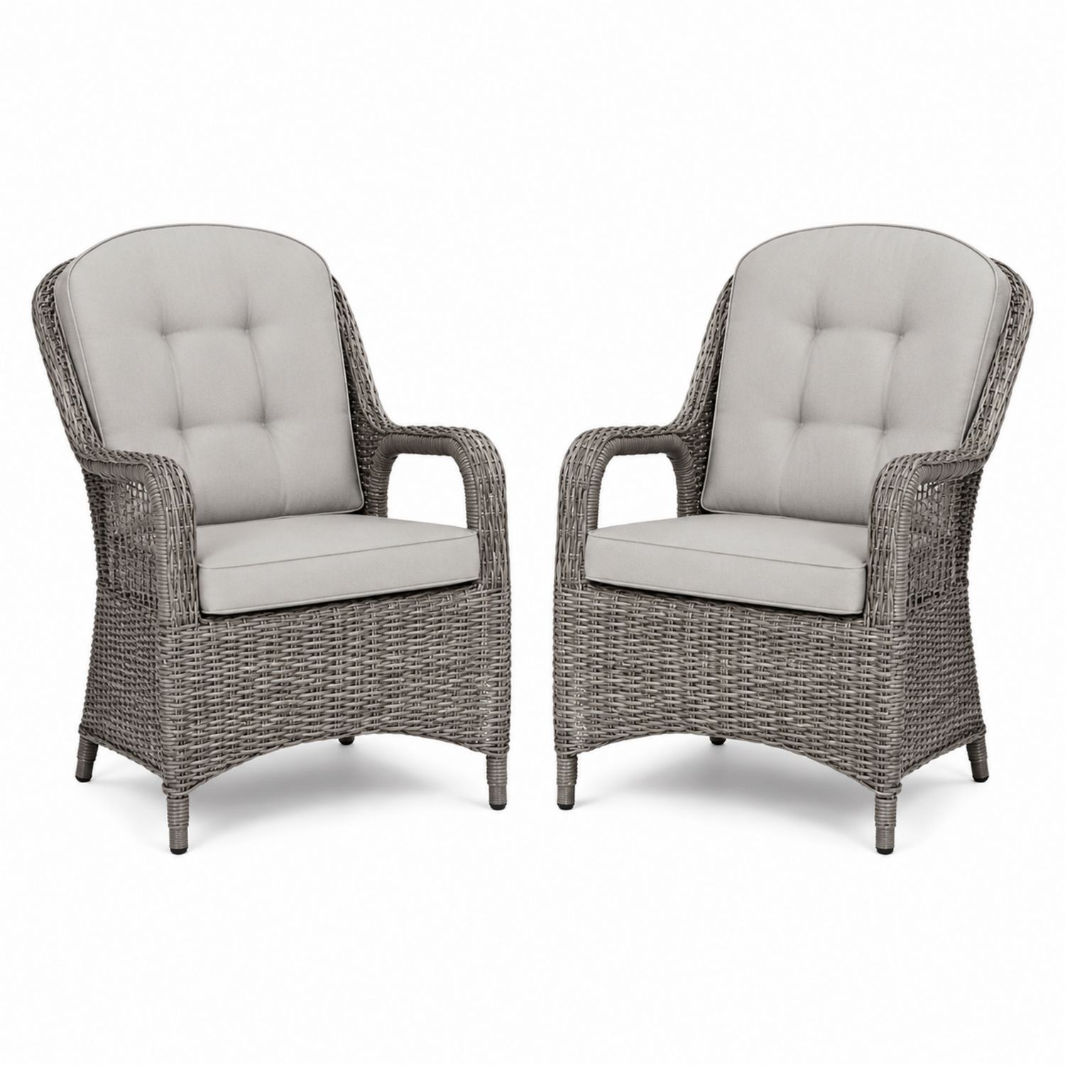 Lot de 2 chaises extérieures en rotin synthétique avec coussins en polyester Gris