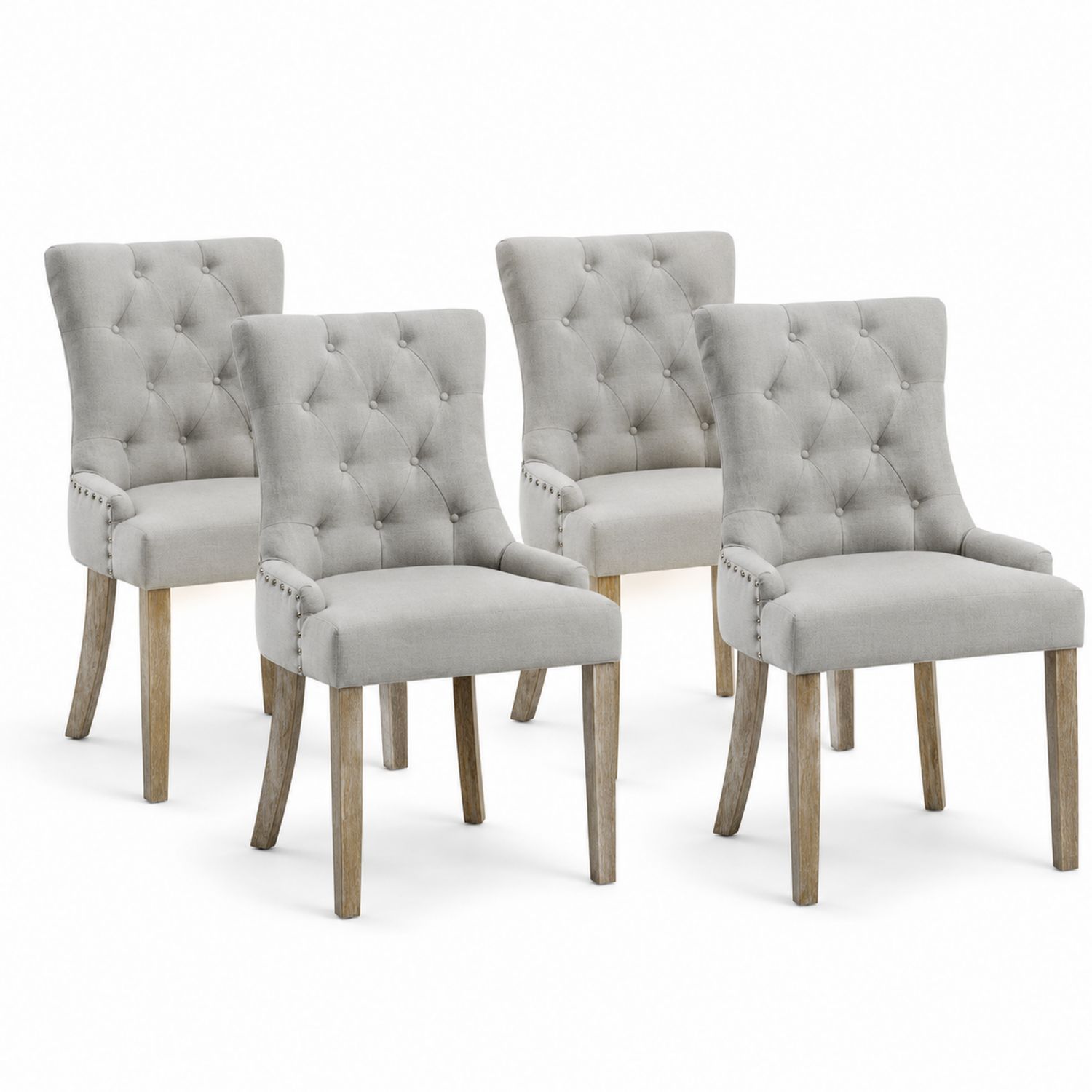 Chaises de salle à manger en tissu gris avec pieds en bois, lot de 4