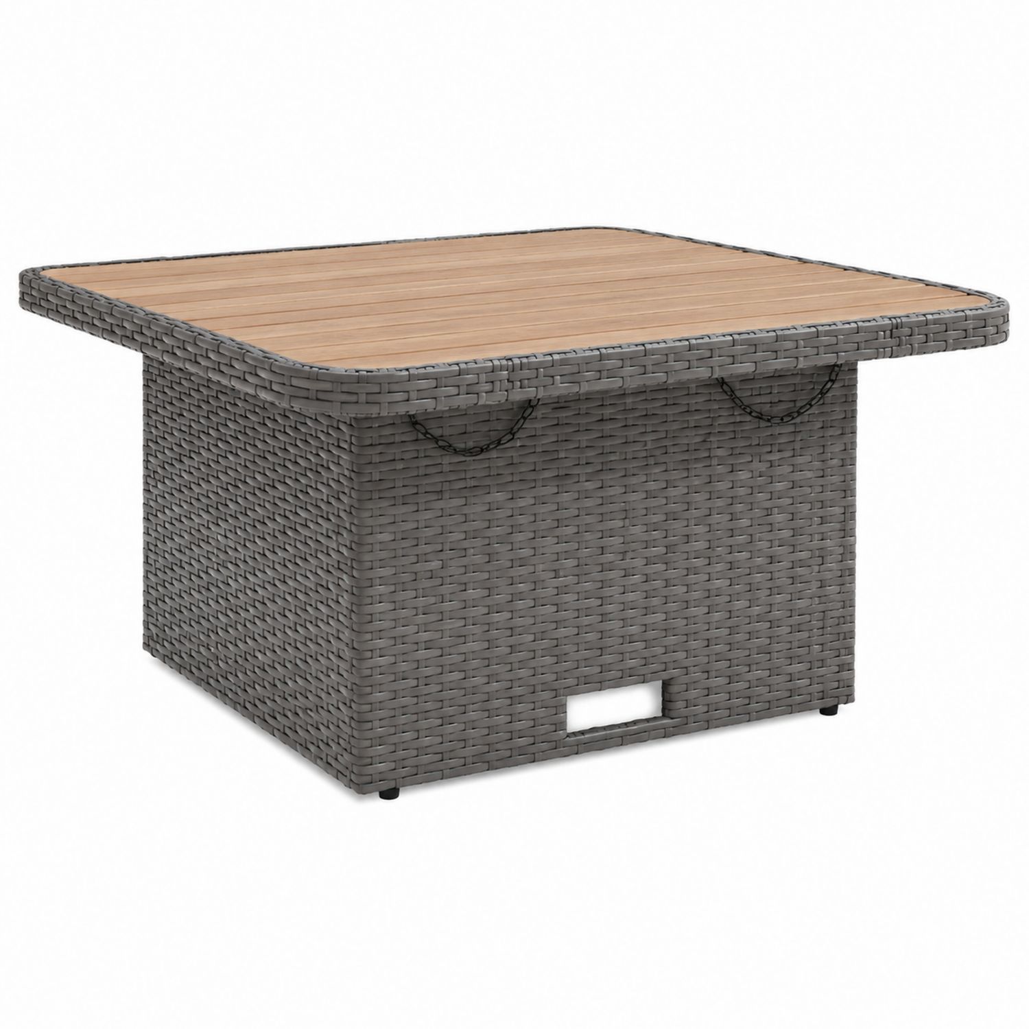 Table de jardin en résine tressée et bois 90x90 cm Gris