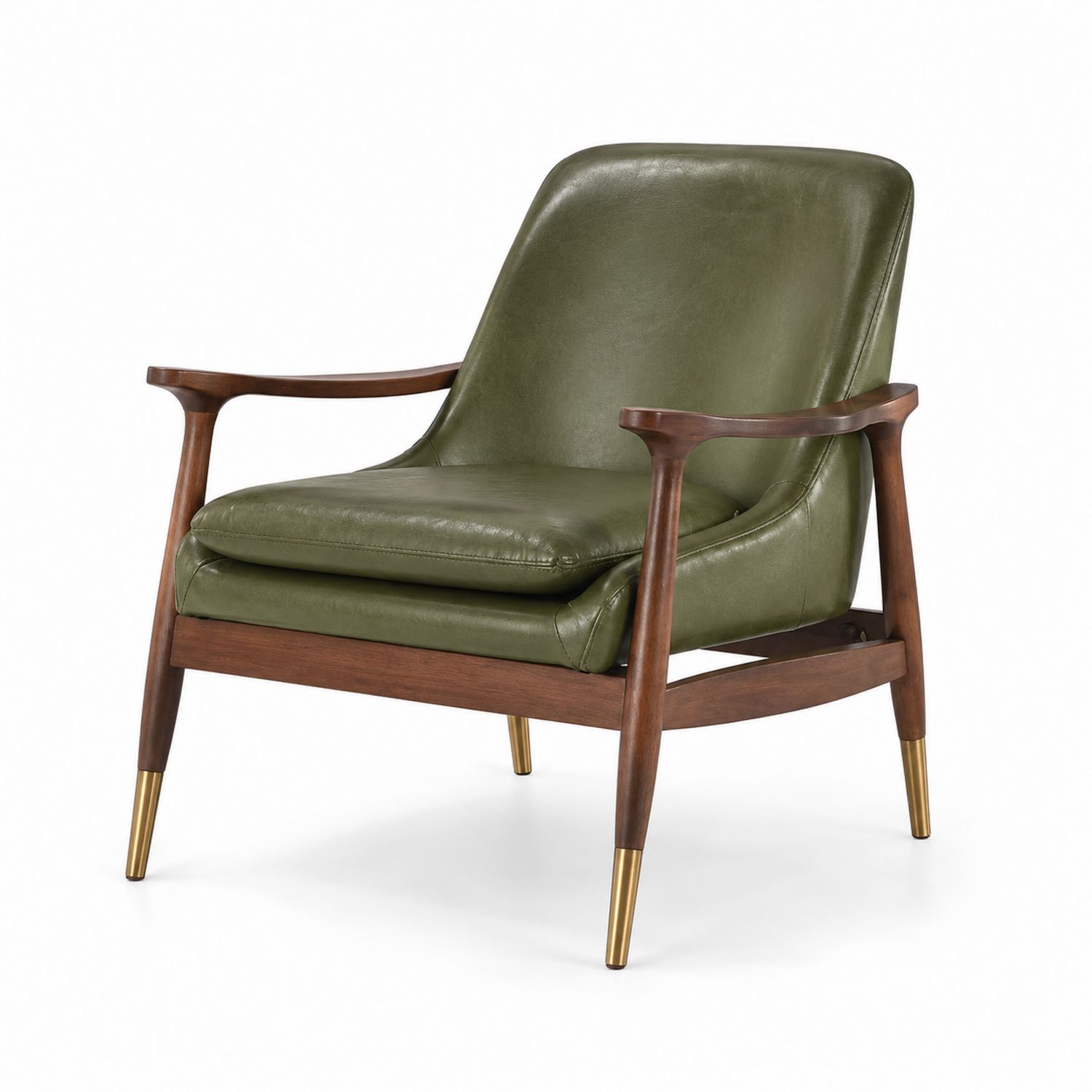 Fauteuil en cuir PU vert avec cadre en bois et métal