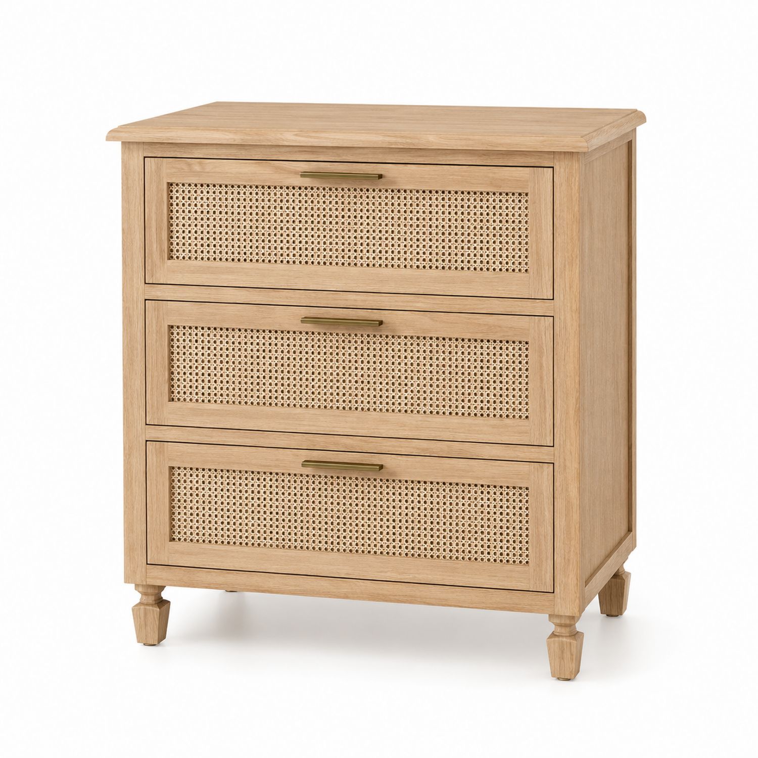 Commode en bois avec 3 tiroirs en rotin