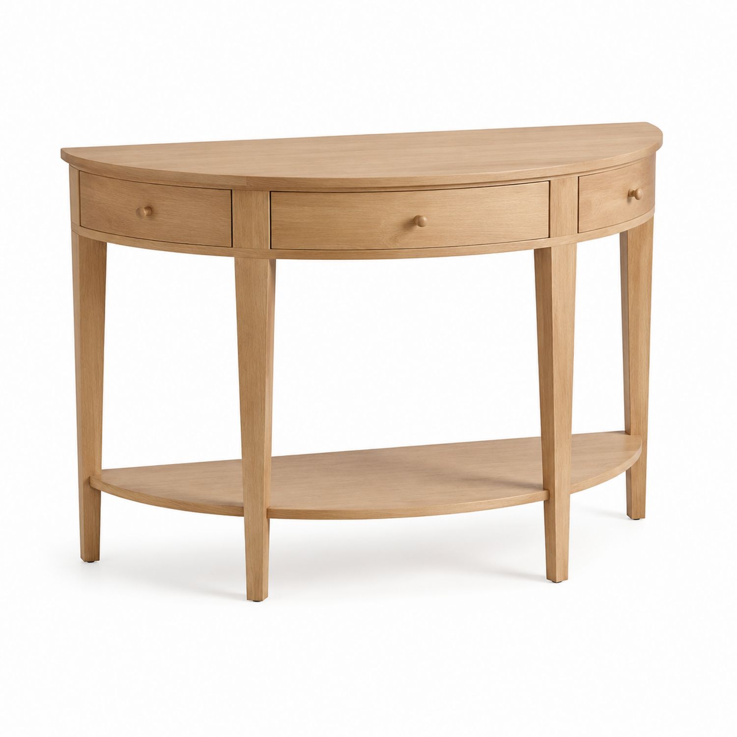 Table d'entrée demi-lune en bois de chêne avec tiroirs