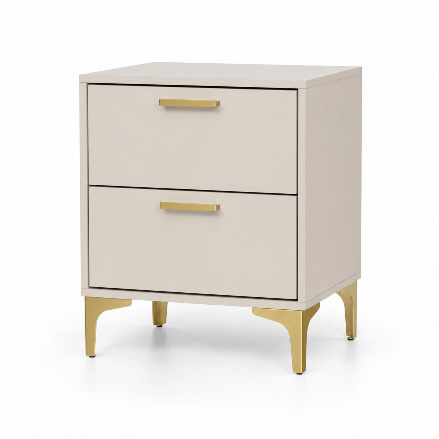 Table de chevet en bois avec tiroirs Métal Beige