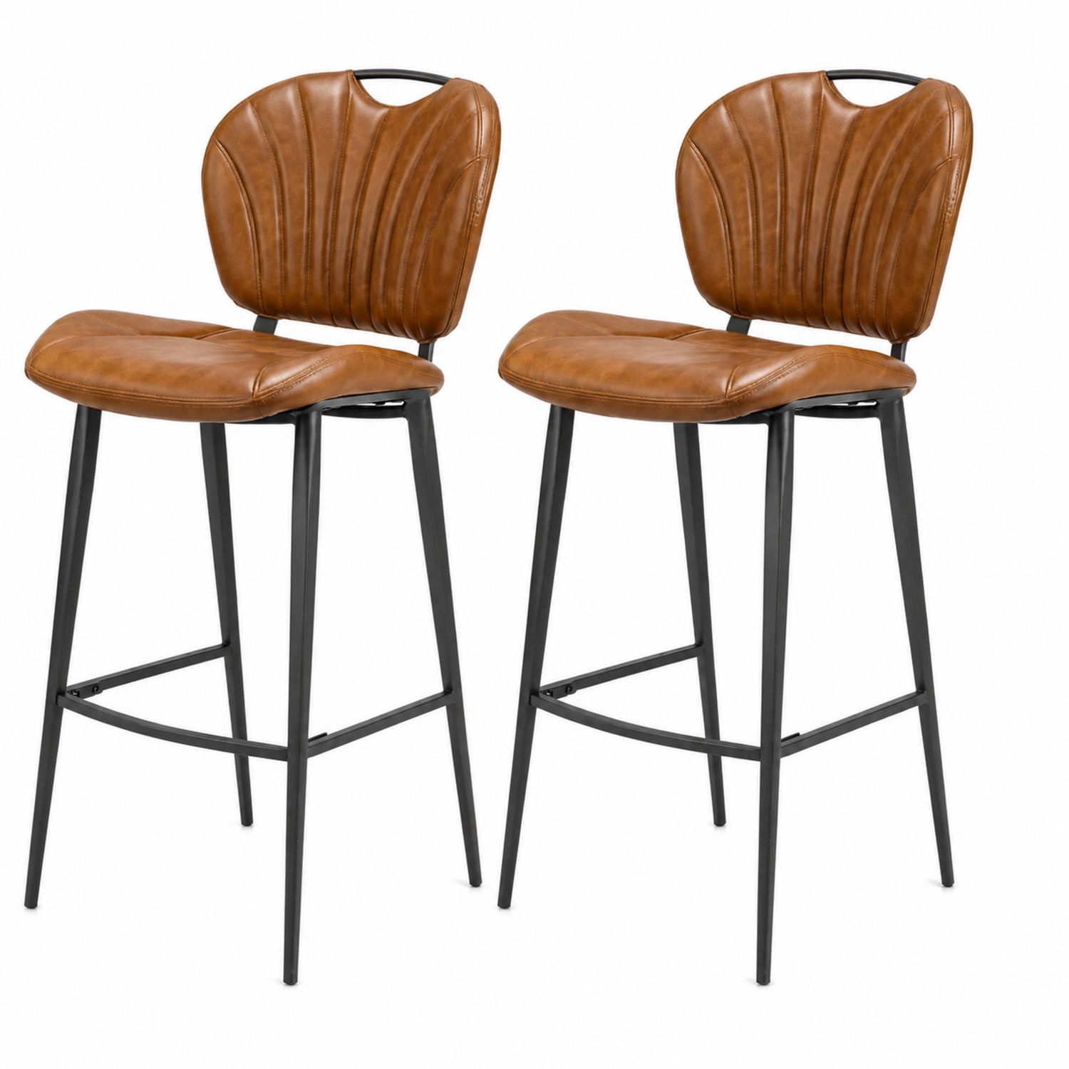 Tabourets de bar en similicuir marron avec structure en métal, lot de 2