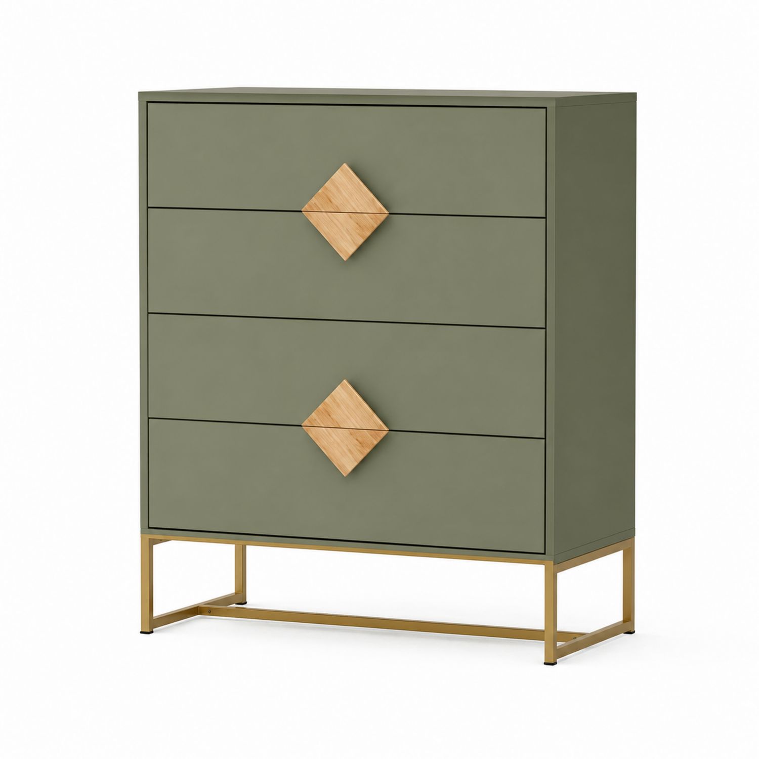 Commode 4 tiroirs en MDF et métal kaki
